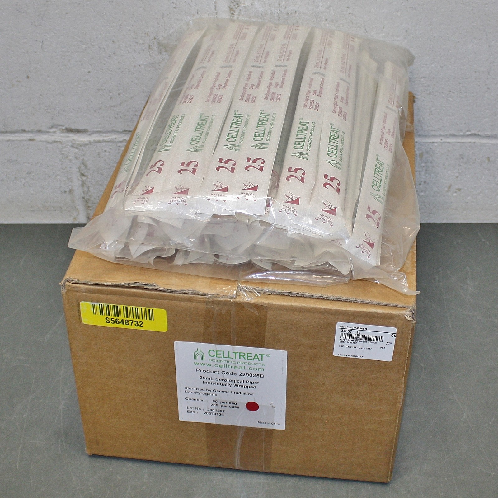 EXPIRES 01/2027 – (200) Celltreat 25mL Sterile Plastic Serological Pipet 229025B