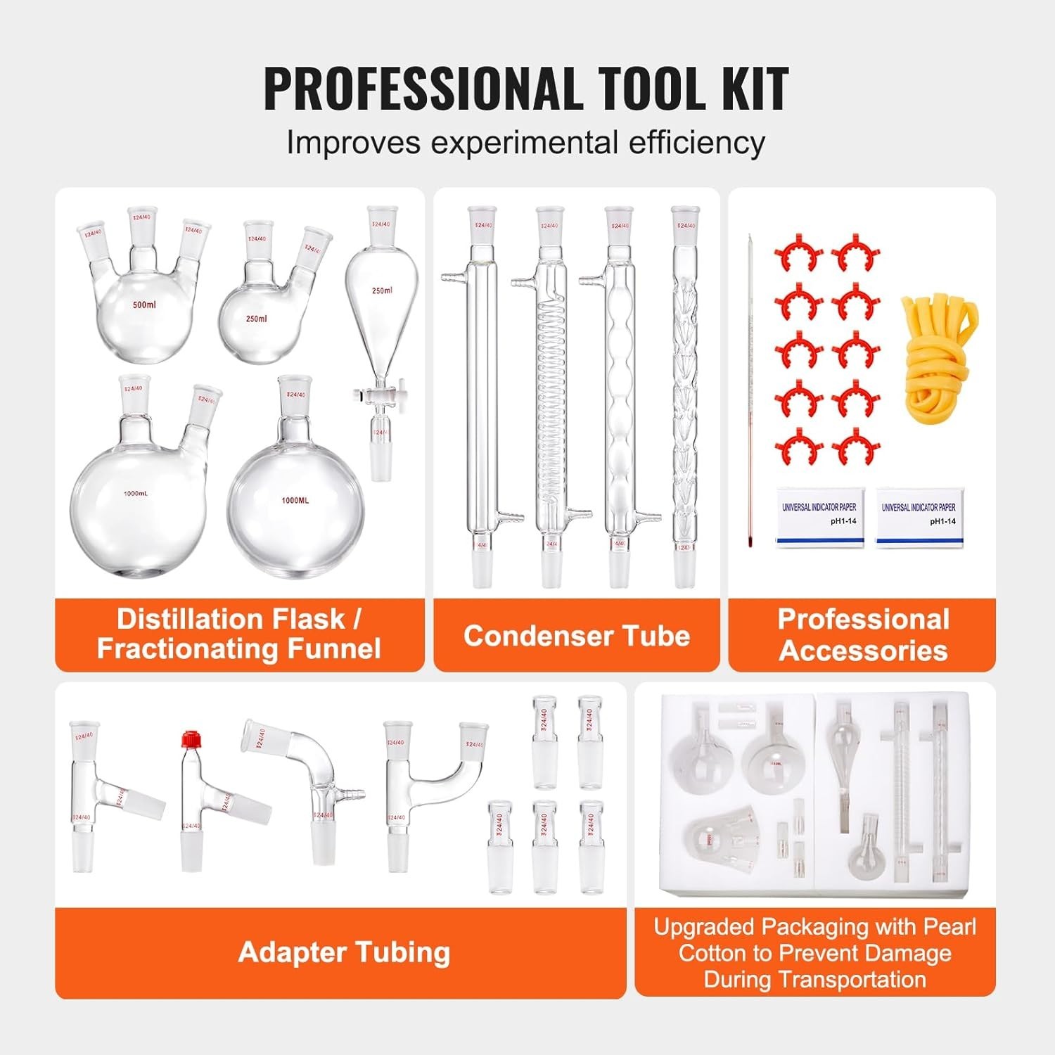 Lab Distillation Kit, 3.3 Boro Lab Glassware Distillation Kit with 24, 40 Joi…
