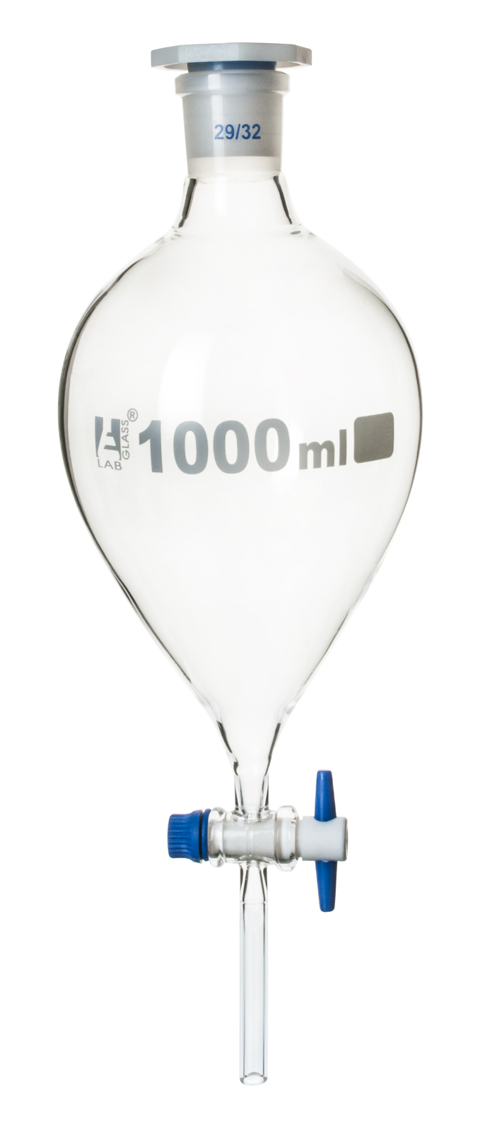 Eisco 1000ml Squibb Separatory Funnel, PTFE Stopcock, 29/32 – Borosilicate Glass