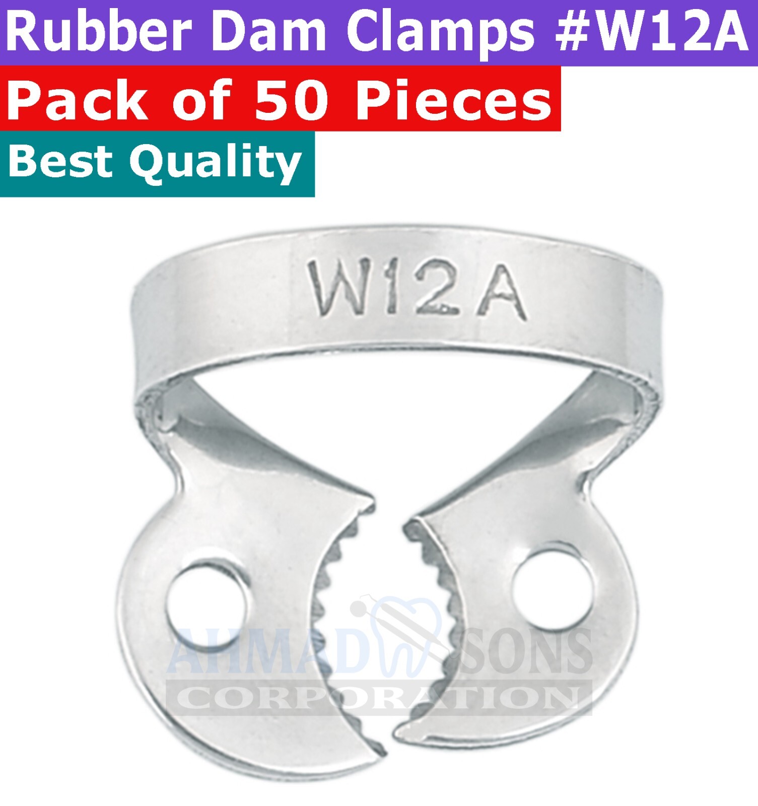 50 Pcs Dental Rubber Dam Clamps #W12A Wingless Endodontic Molars Restoration USA