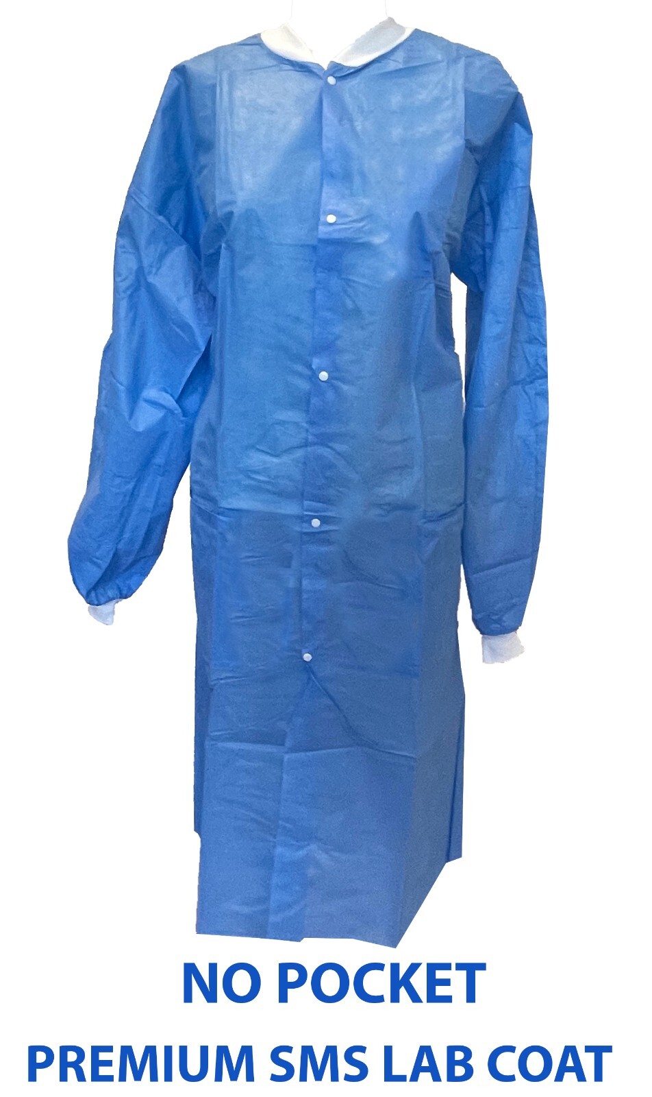 Premium SMS Med Lab Coat, Disposable, Blue, Knee Length, No Pocket 30Pcs/1Case