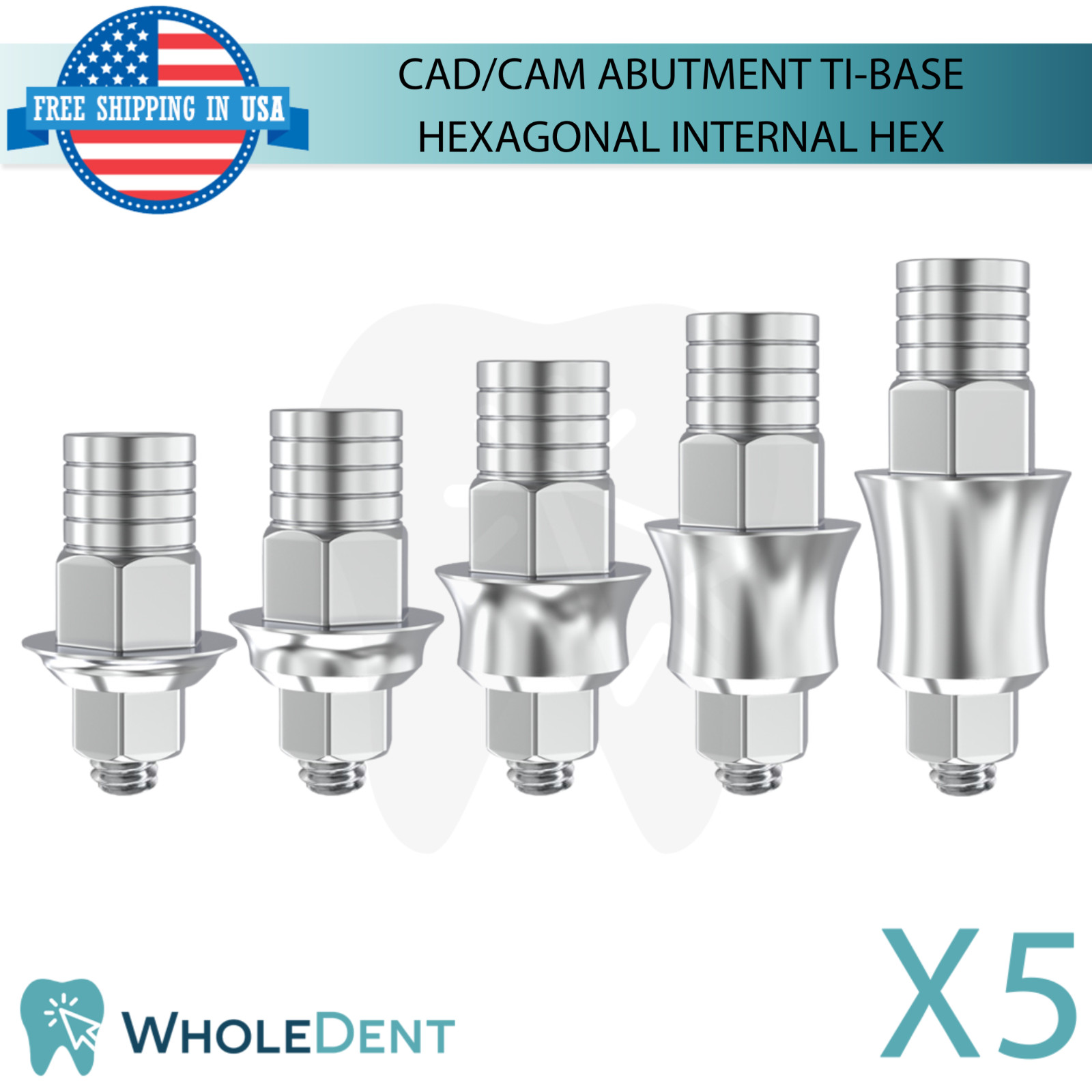 5x Ti-Base CAD/CAM Hexagonal Abutment Titanium Dental Int Hex Connection 2.42mm
