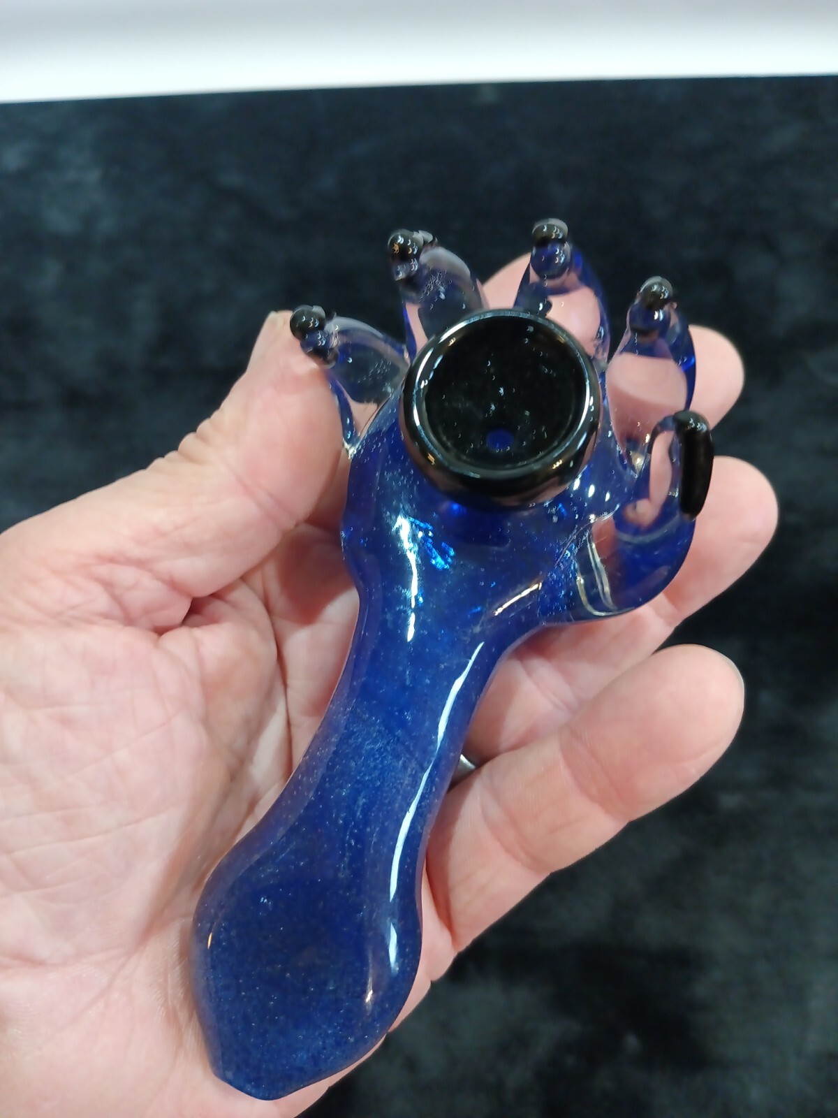 5″ GLASS Frit BLUE DEMON CLAW Tobacco Blue and Black Smoking Bowl Pipe