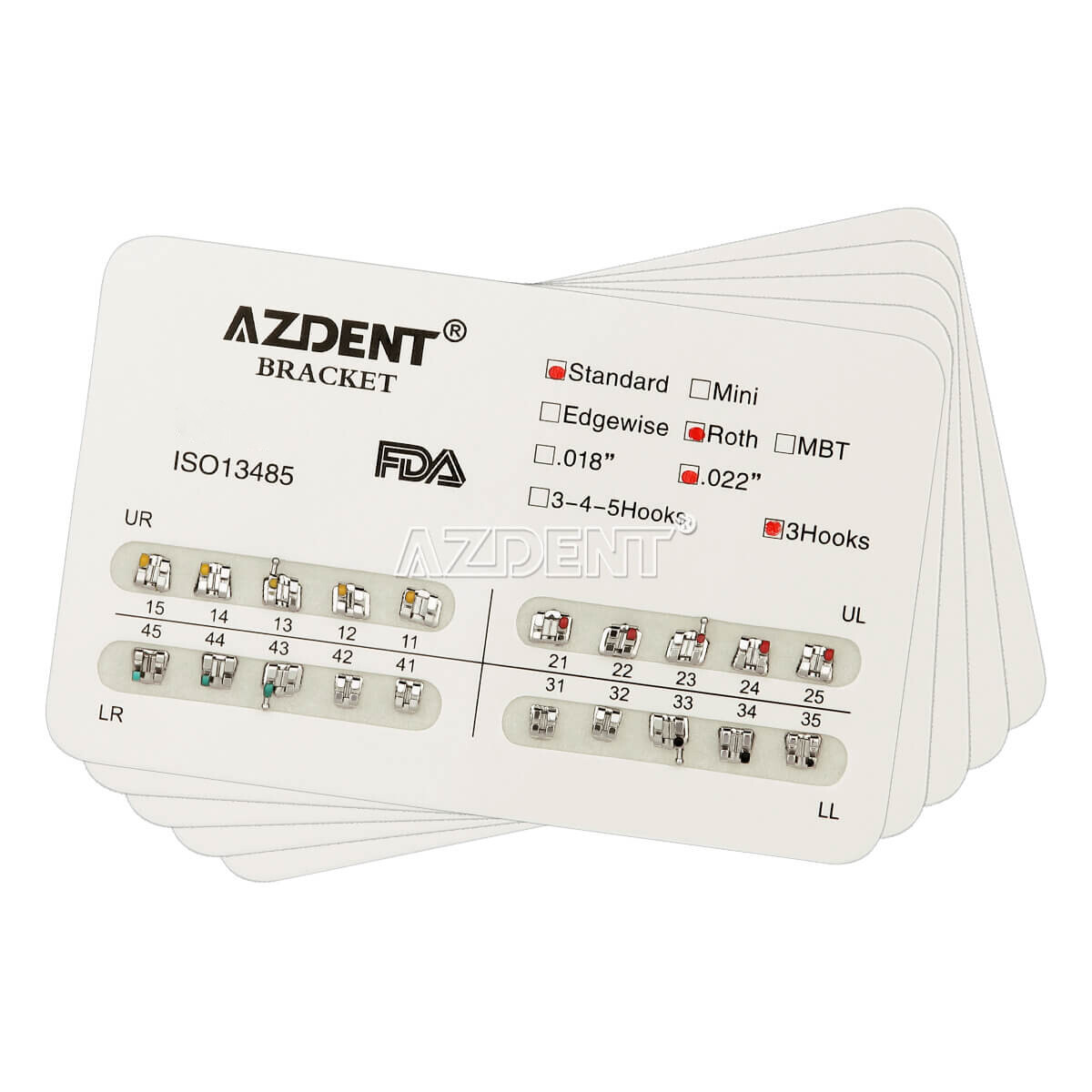 AZDENT Dental Orthodontic Metal Brackets Braces Standard Roth Slot.022″ Hooks 3