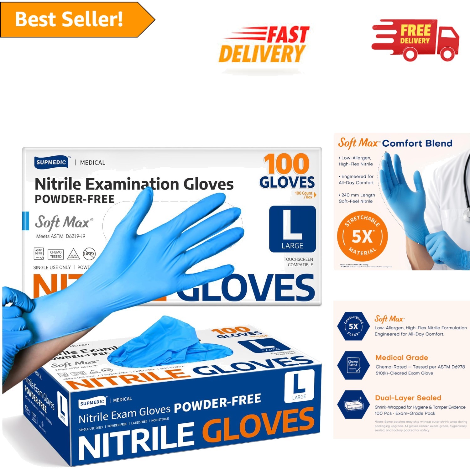 100 Count Powder-Free Nitrile Gloves – Ambidextrous, Heavyweight & Non-Sterile