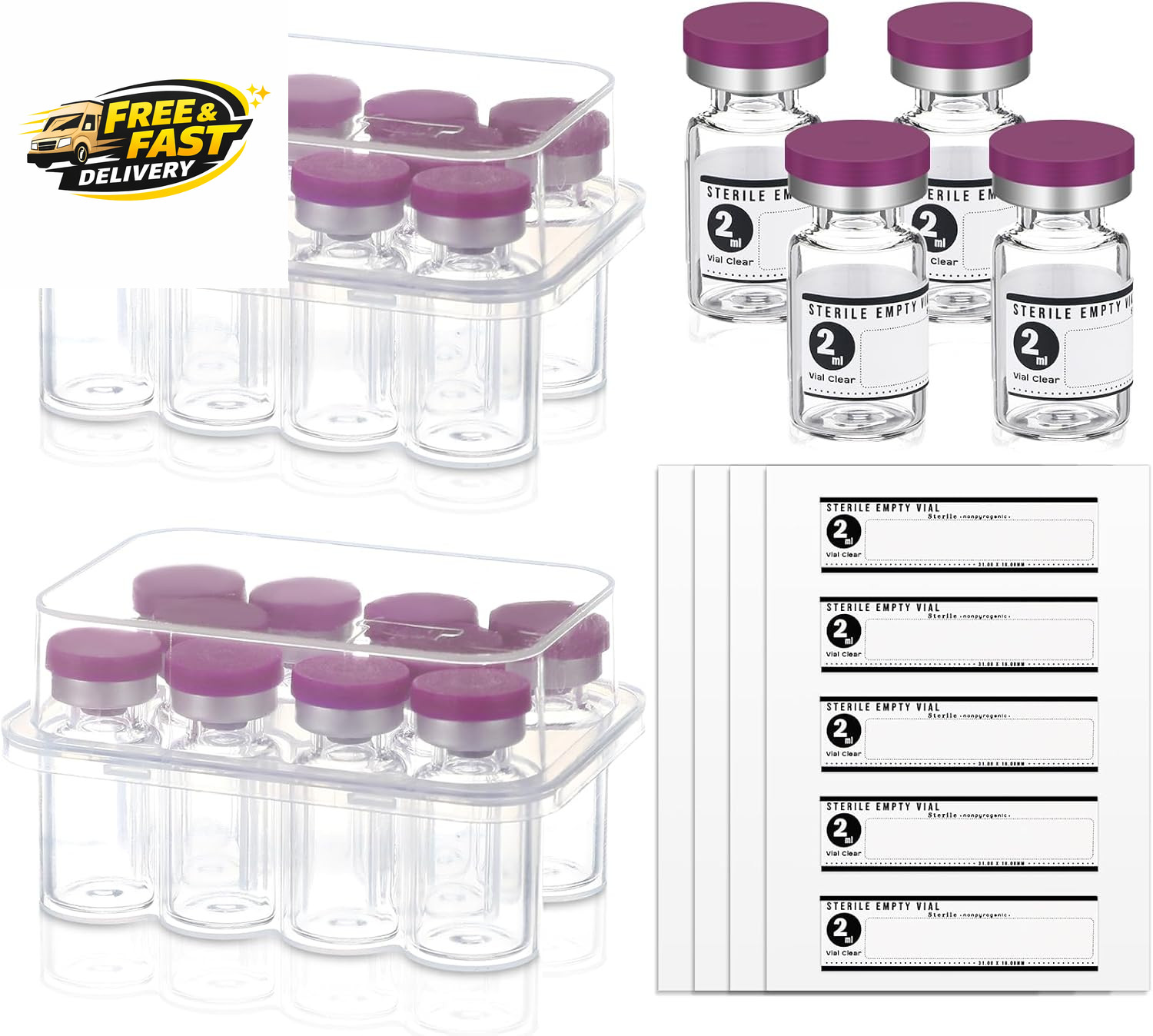 20 Pcs 2Ml Sealed Sterile Empty Vials with Self Healing Injection Port Glass