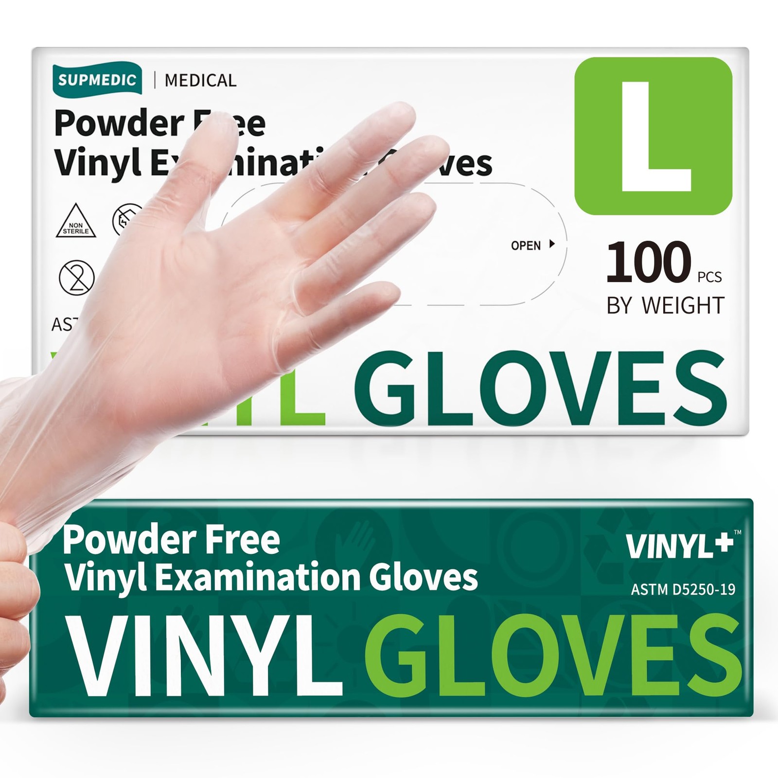 Supmedic Vinyl Disposable Exam Gloves, Clear 4 Mil Large, 100 Large (Clear)