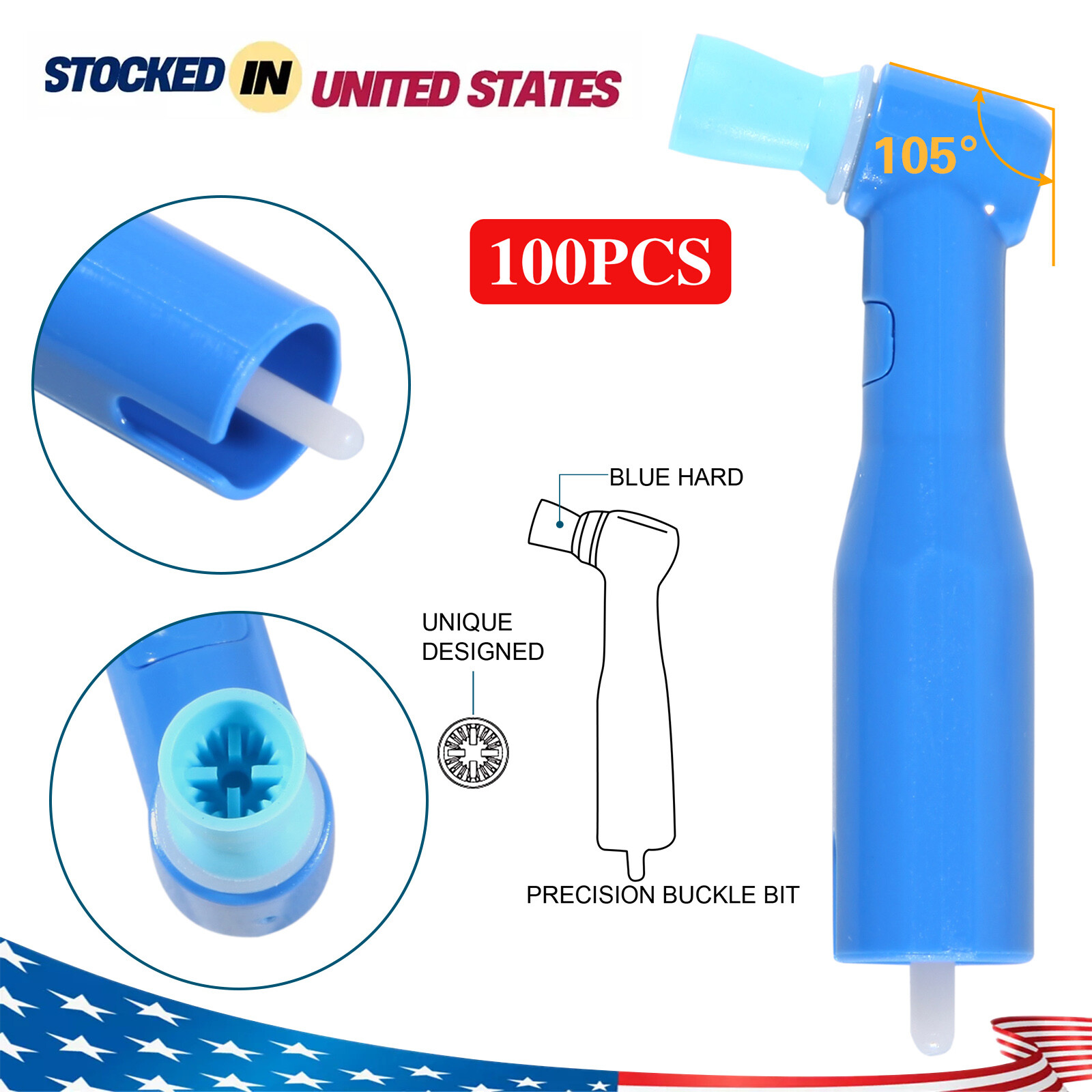 1000 Dental Prophy Angles 105° Firm Cup, Disposable Latex Free (10 Boxes of 100)