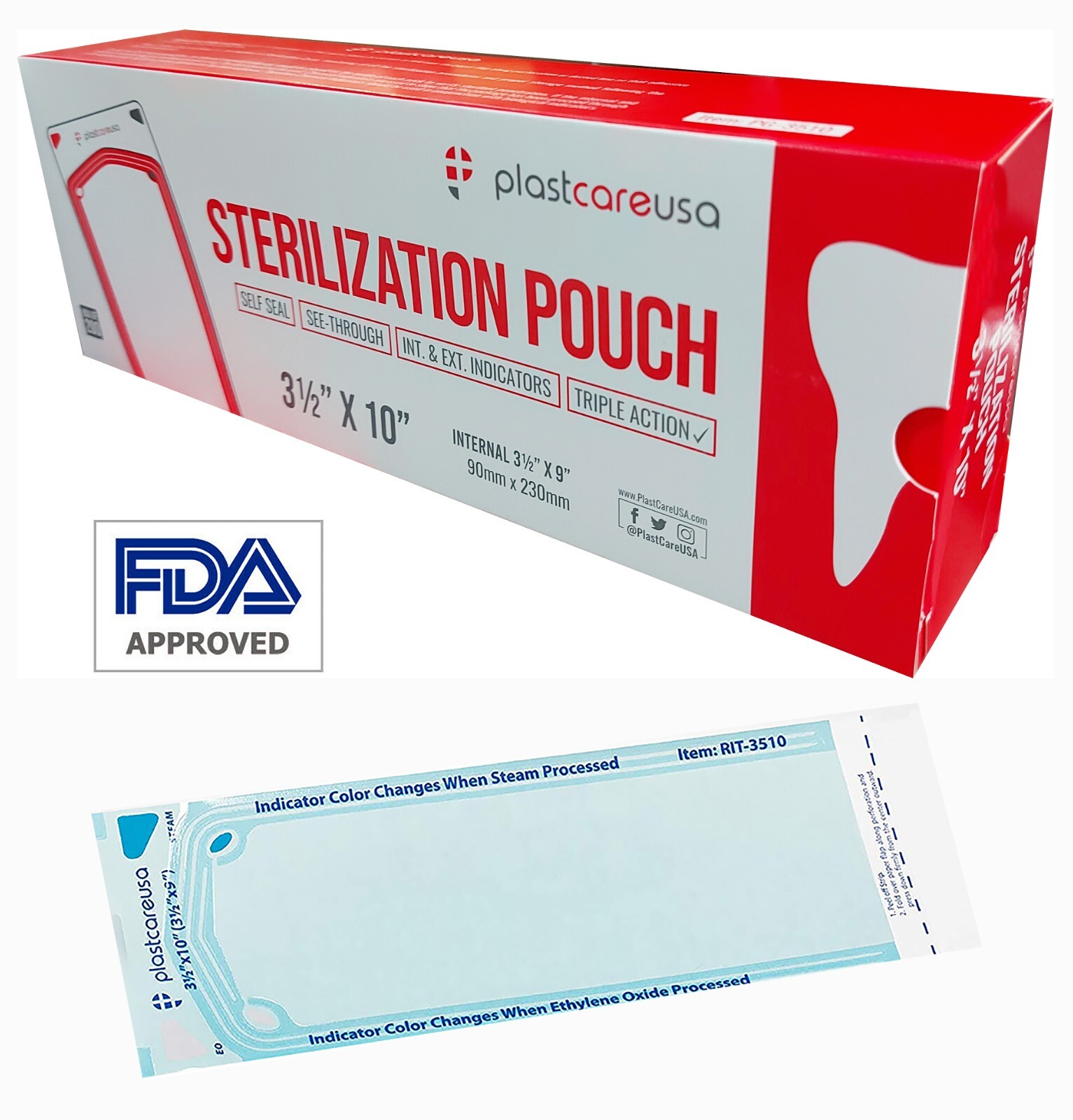 Dental Sterilization Pouch RIT3510 3-1/2″ x 9″ PlastCare