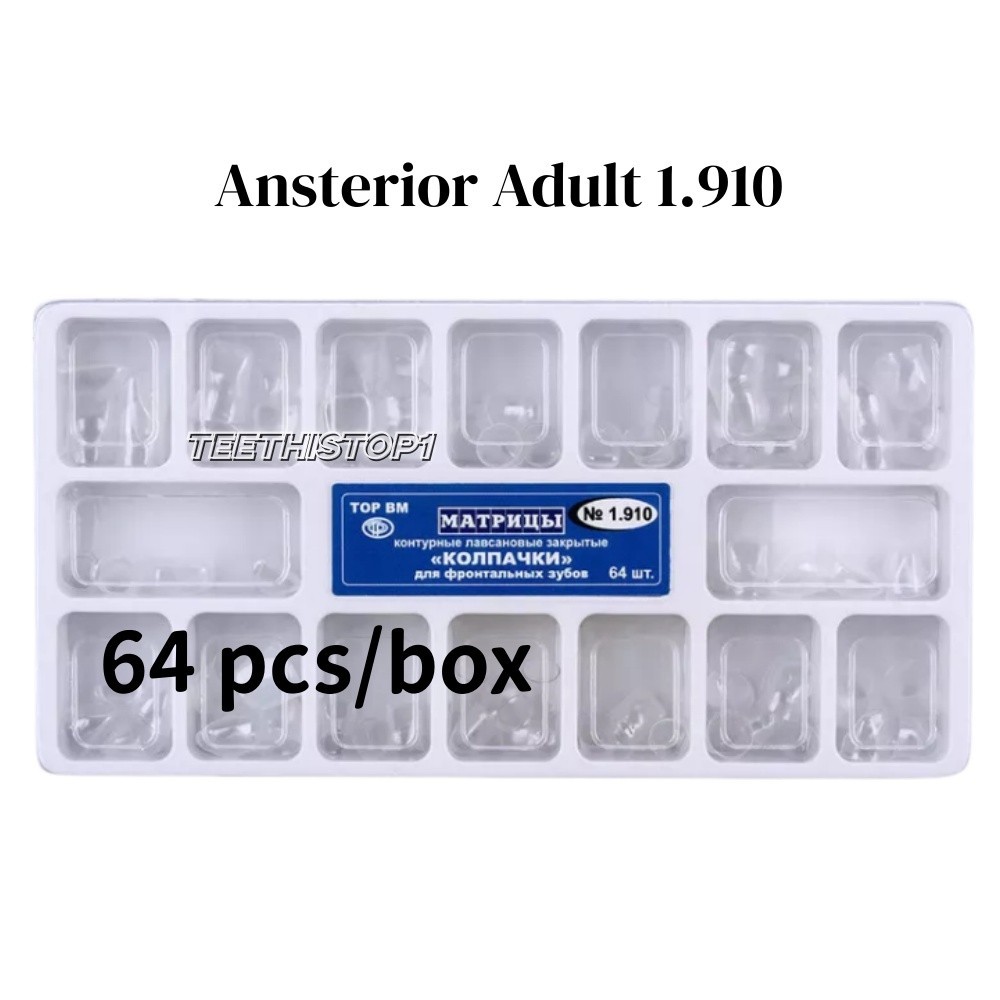 64pc/box Dental Resin Preformed Crown Temporary Transparent 1.910 Anterior Adult