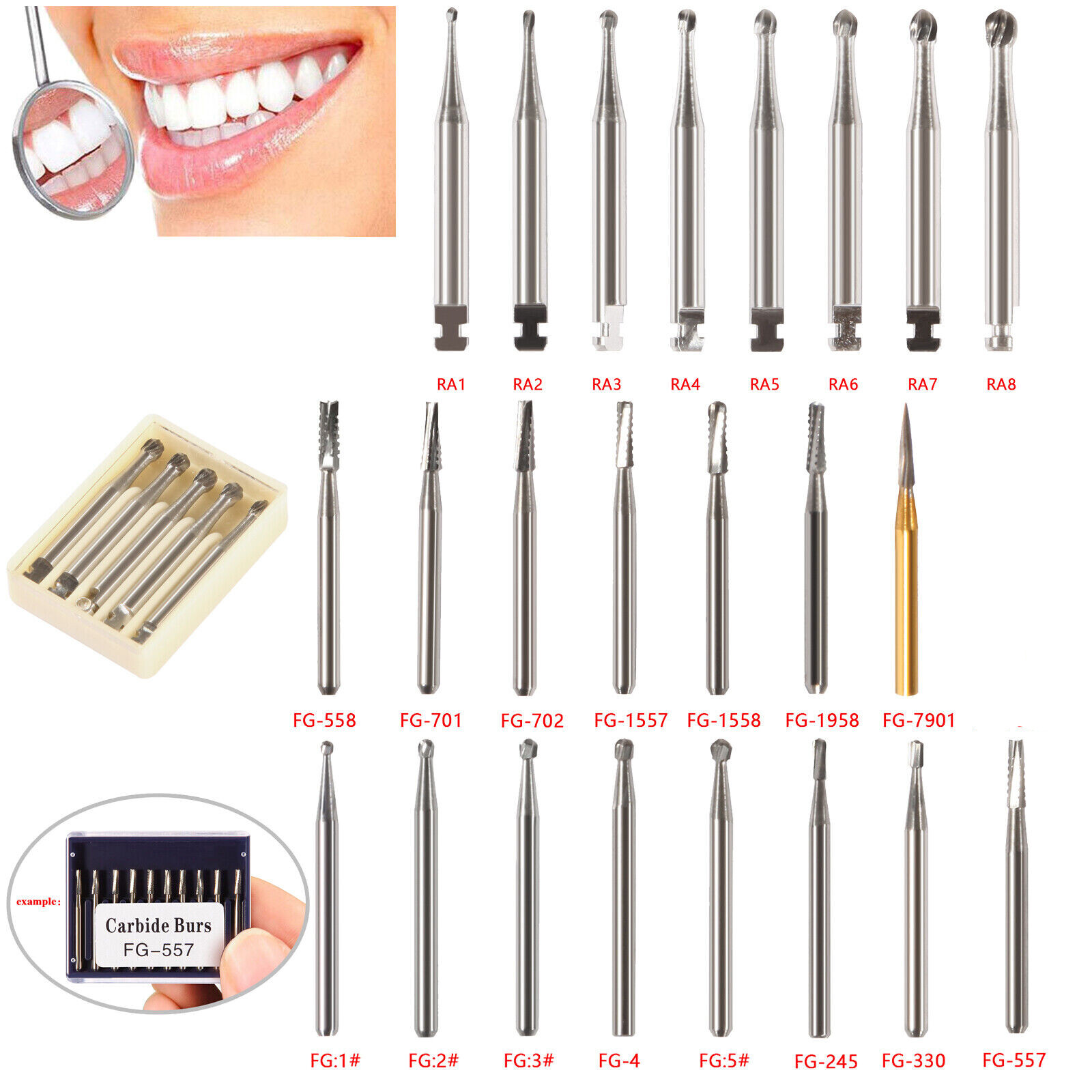 Dental Carbide Burs Drill FG/RA fit High/Low Speed Handpiece Tungsten steel OR