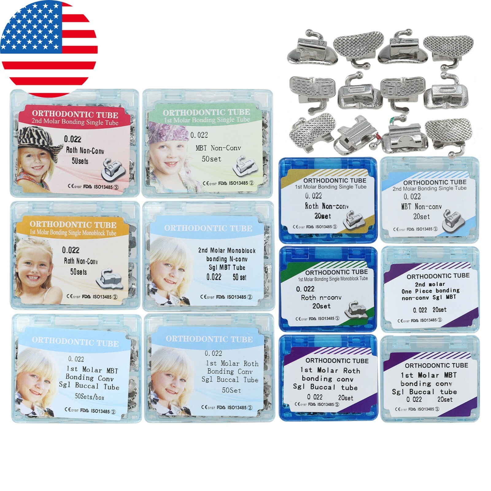 USA Dental Orthodontic Buccal Tubes MBT Roth 022 1st 2nd Molar Bondable Single