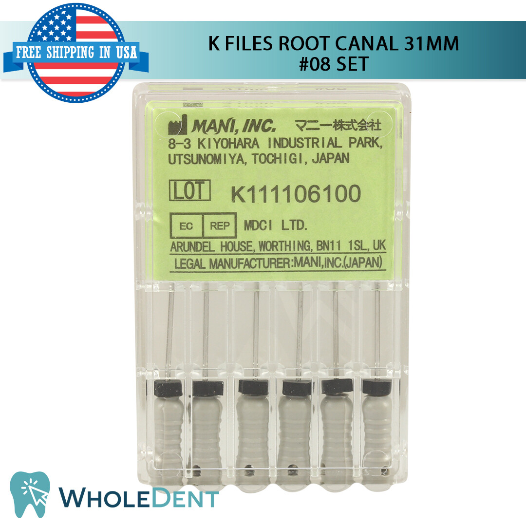 K Files Root Canal 31mm Hand Endodontic Dental Hedstrom 6pcs Pack Reamers #08