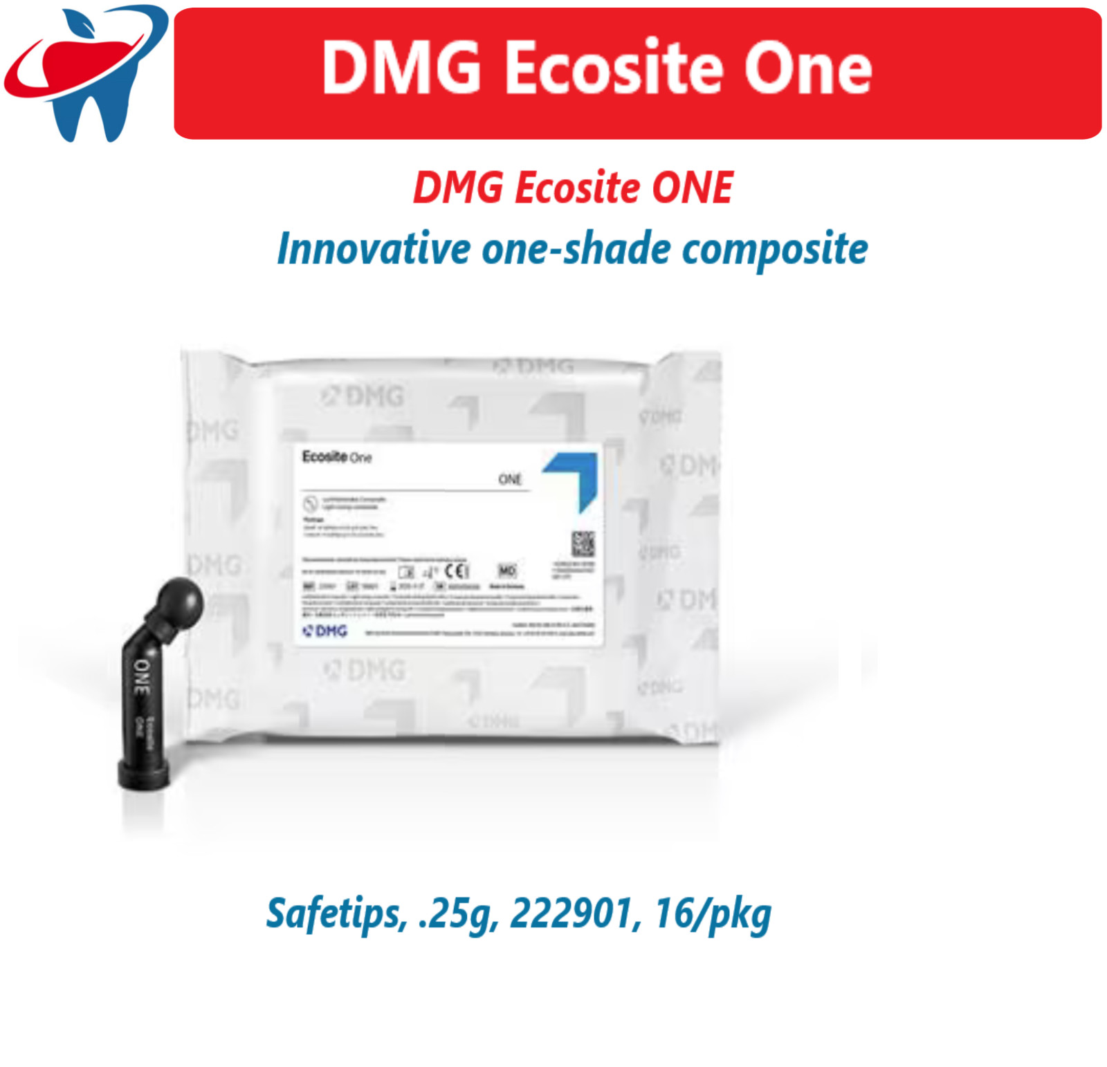 DMG Ecosite ONE universal Composite 16pk Safetips 222901 Light Cure Dental