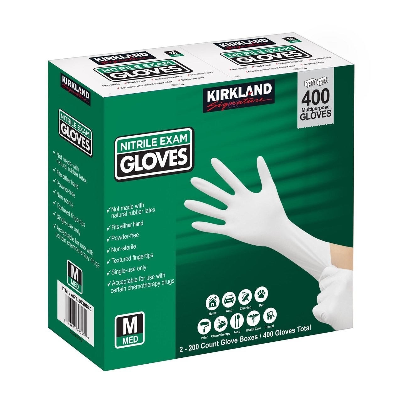 Kirkland Signature. Nitrile Exam Gloves, Medium. 400 Count