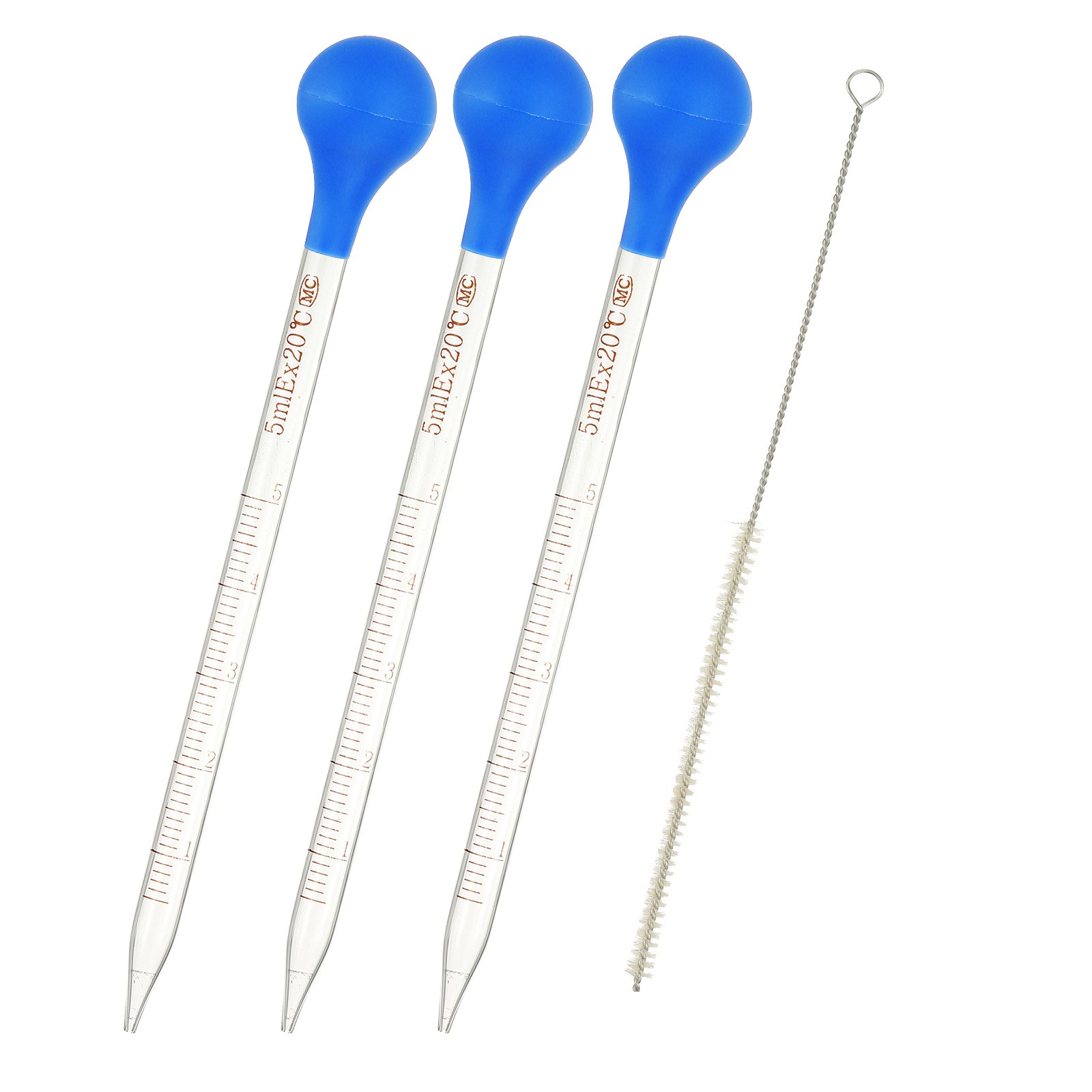 3 Pcs 5ml Borosilicate Glass Graduated Dropper Pipettes Kit with Brush, Clear