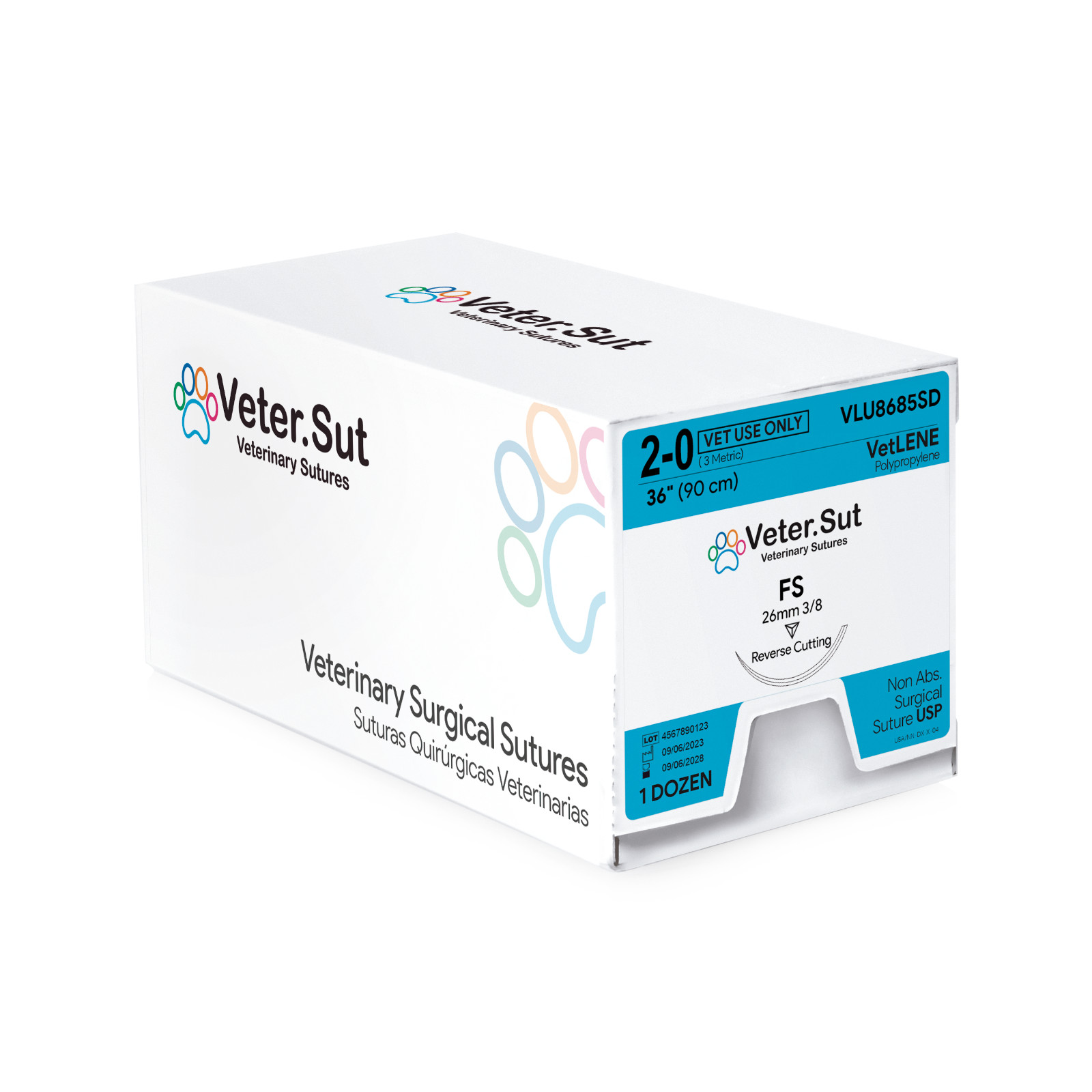 Vetersut VetLENE Polypropylene, USP 2-0, 3/8 26mm Reverse Cutting, FS, 12 Count