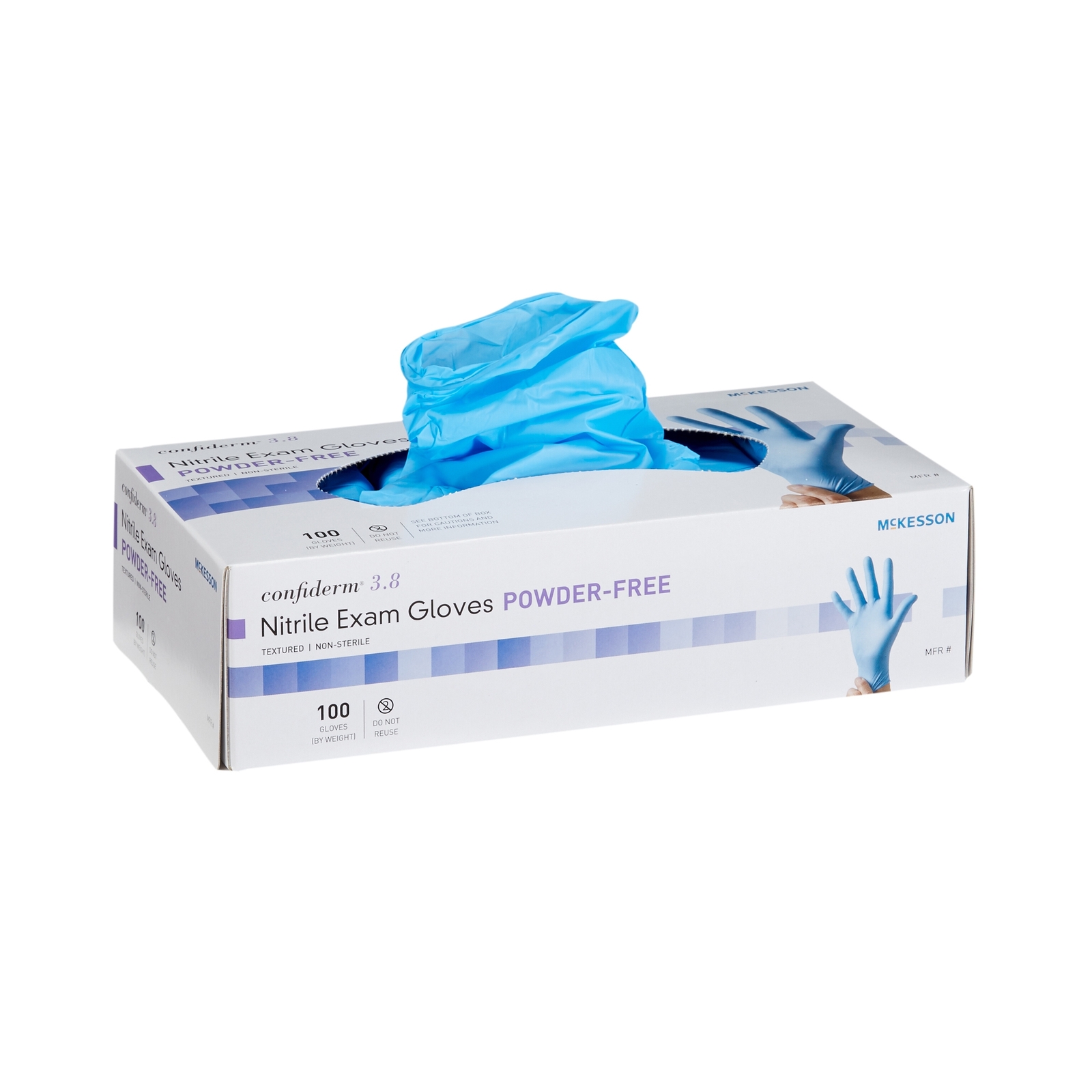 McKesson Confiderm 3.8 Nitrile Exam Glove Standard Cuff Length LARGE 100 per Box