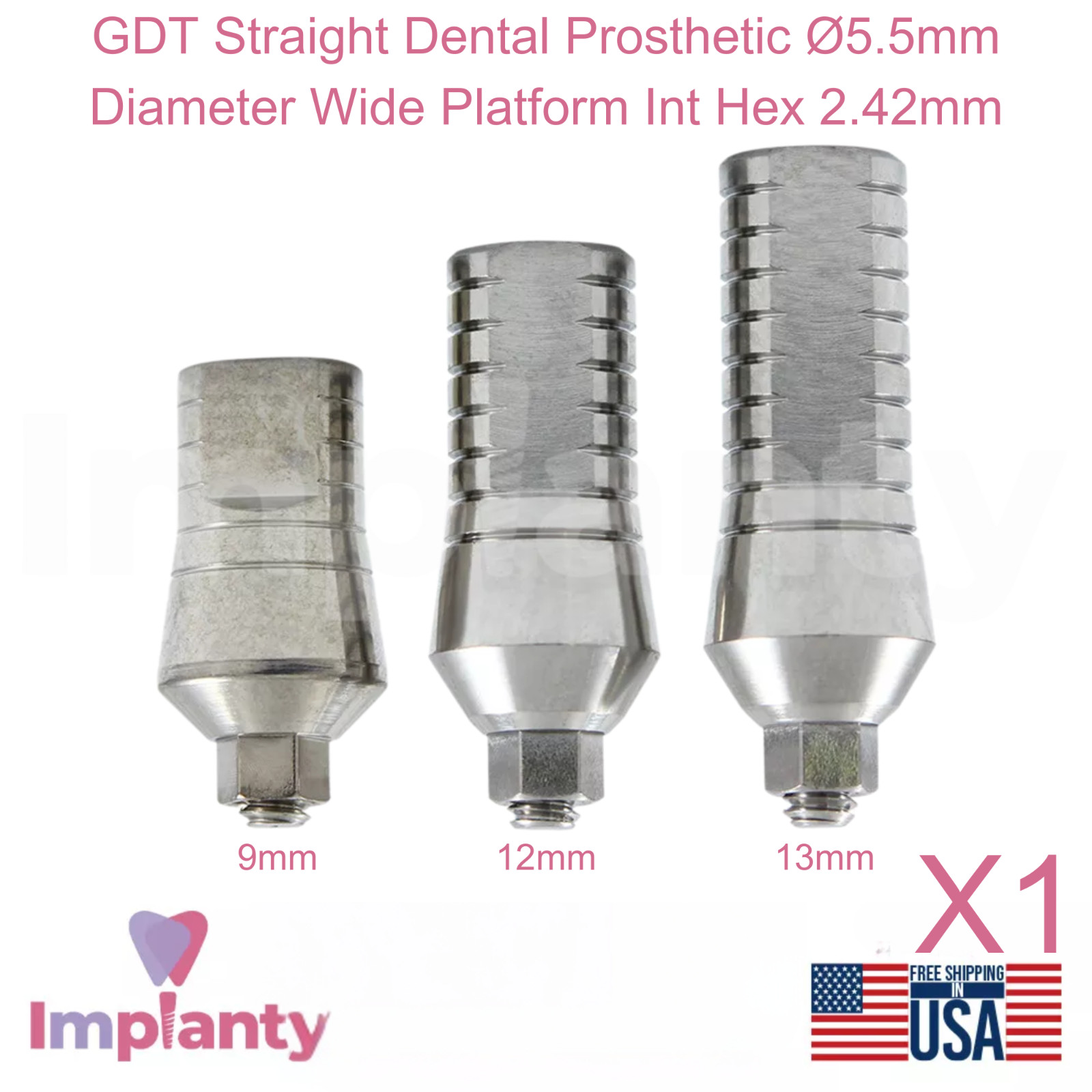 GDT Straight Dental Prosthetic Ø5.5mm Diameter Wide Platform Int Hex 2.42mm