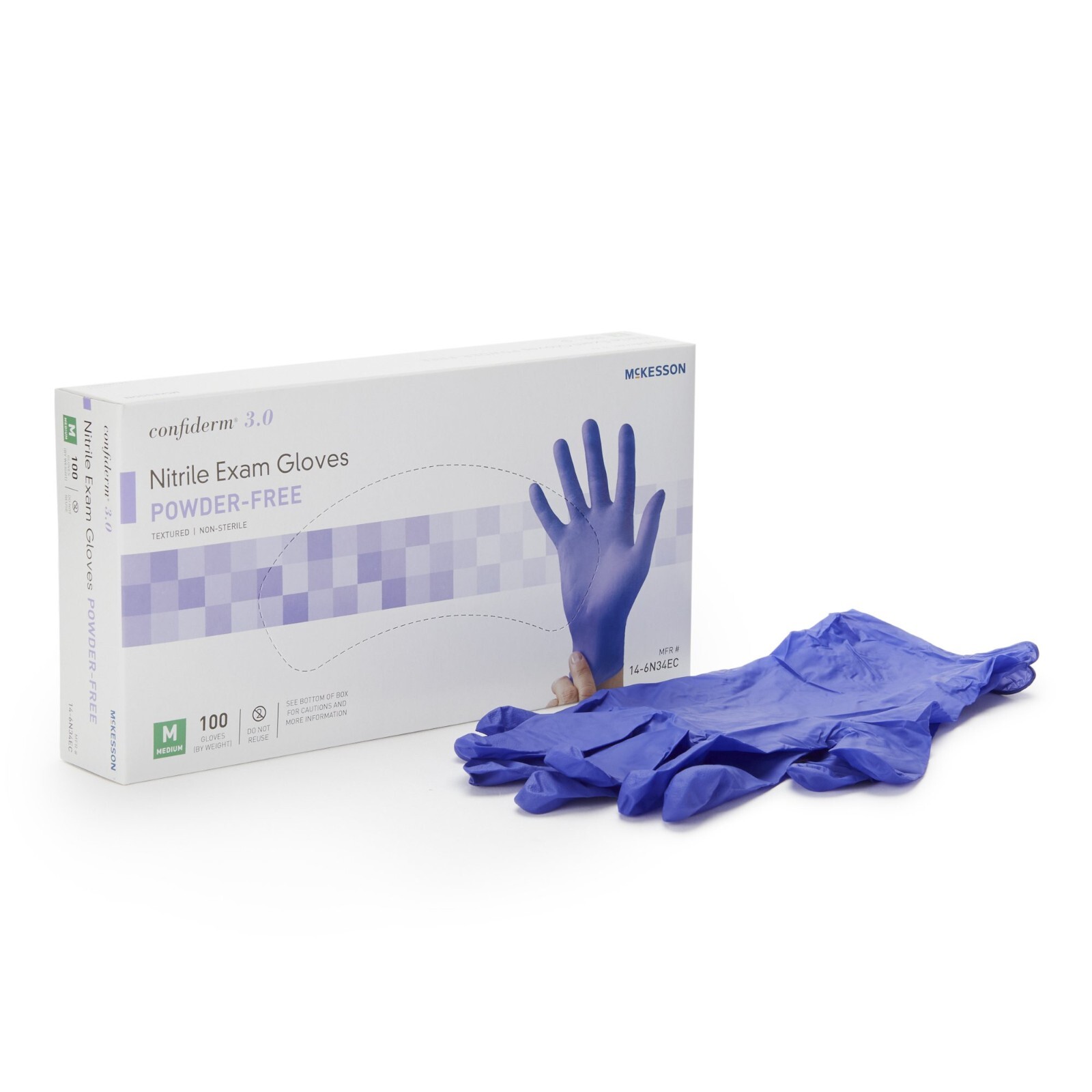 Medium Nitrile Exam Glove, 100 per Box McKesson (14-6N34EC) Confiderm 3.0