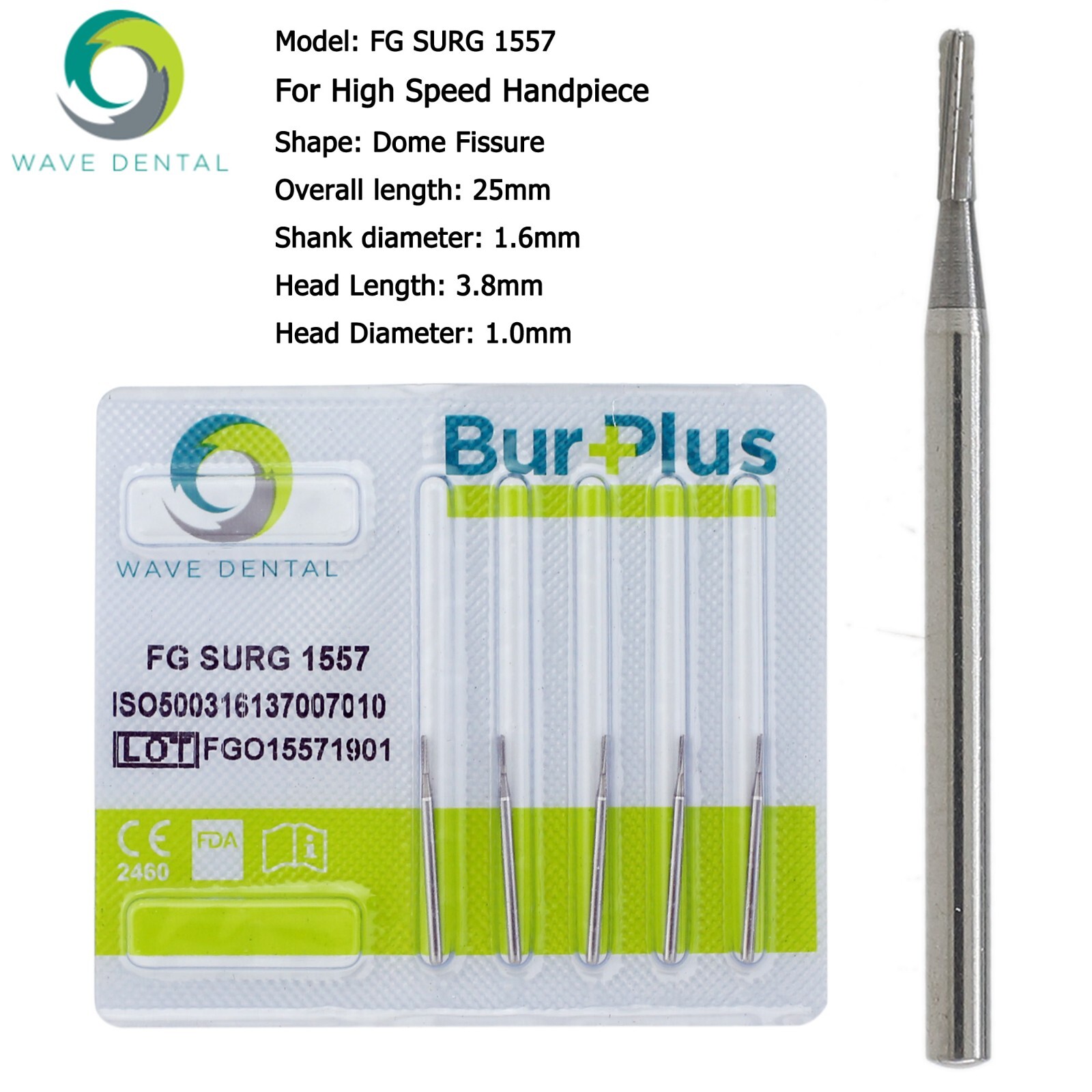 Wave Dental Surgical Length Burs FG SURG 1557 1558 High Speed Carbide Midwest