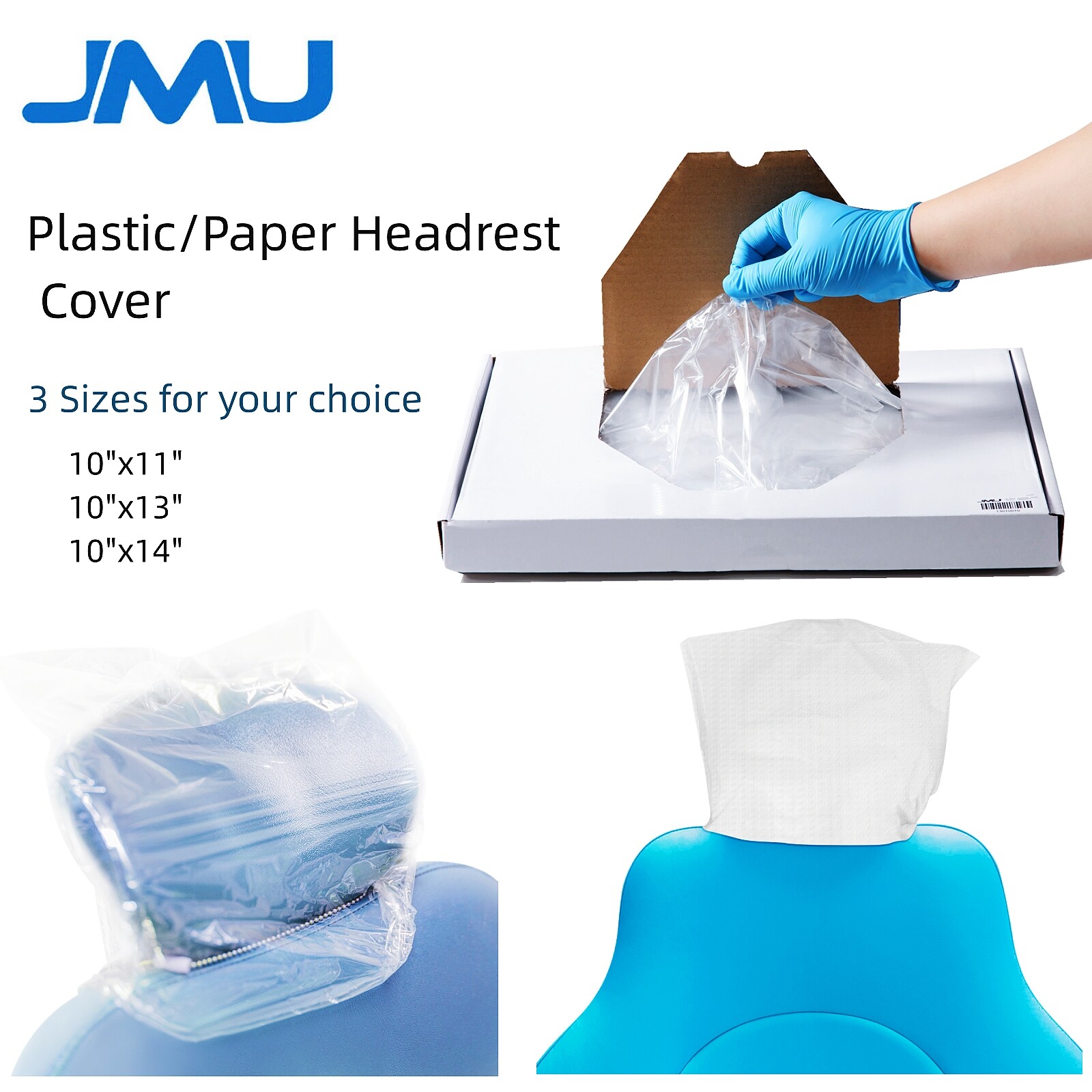 JMU Dental Headrest Cover Plastic/Paper Headrest Sleeves Protector, 250-500pcs