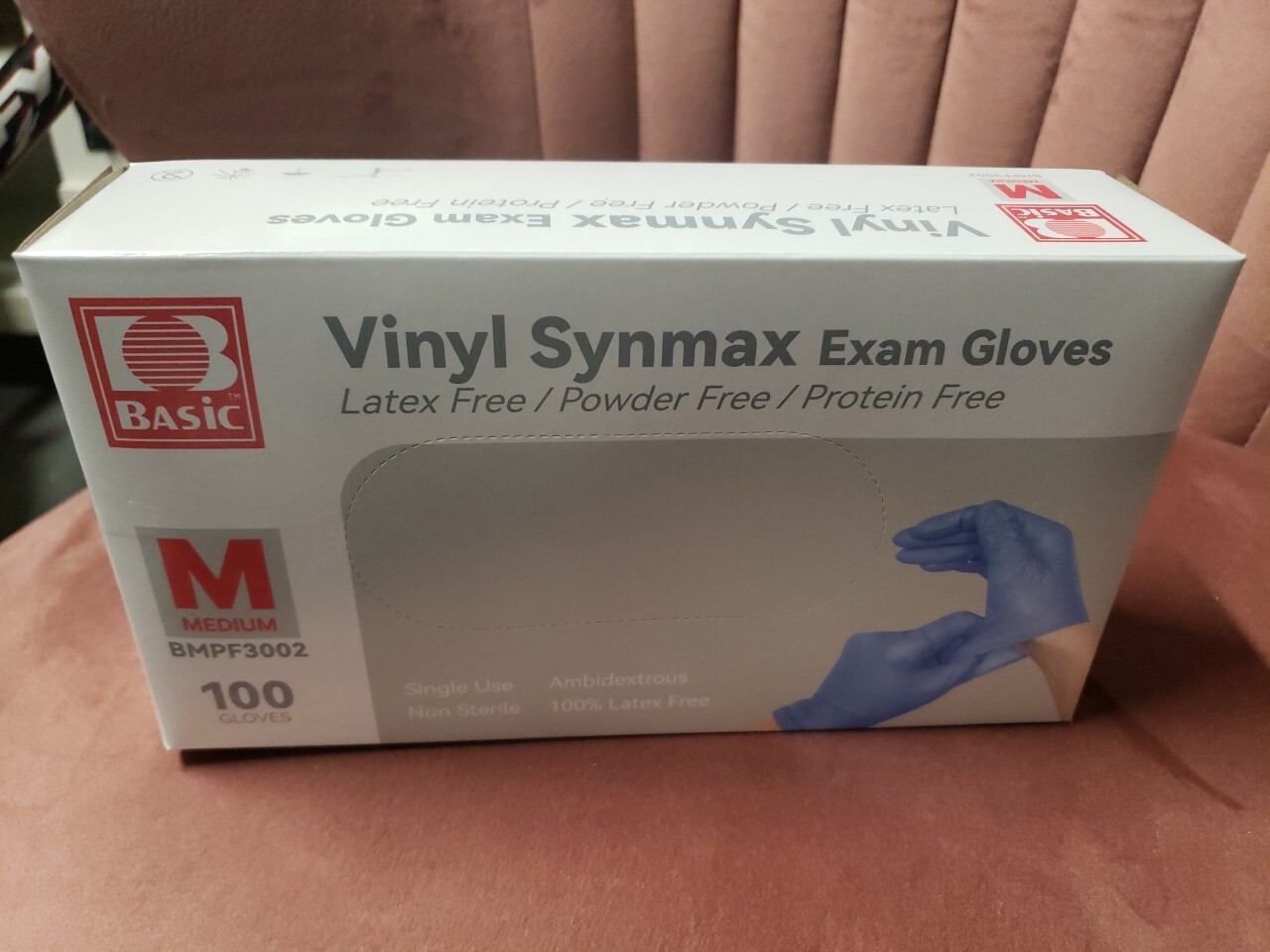 VINYL SYNMAX Disposable Gloves, 100% Powder & Latex Free – MED – 100ct
