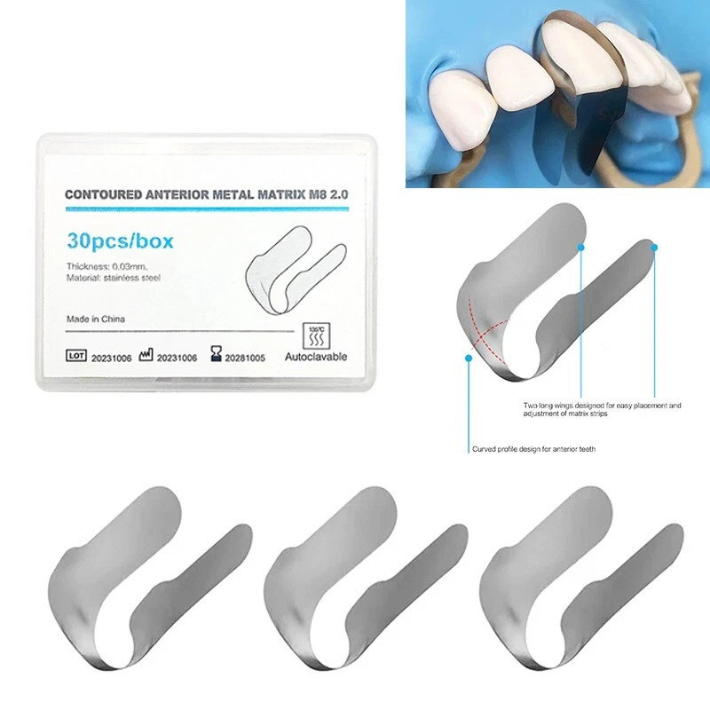 Dental Contoured Anterior Matrix Bands Restoration Metal Matrices System Twin M8