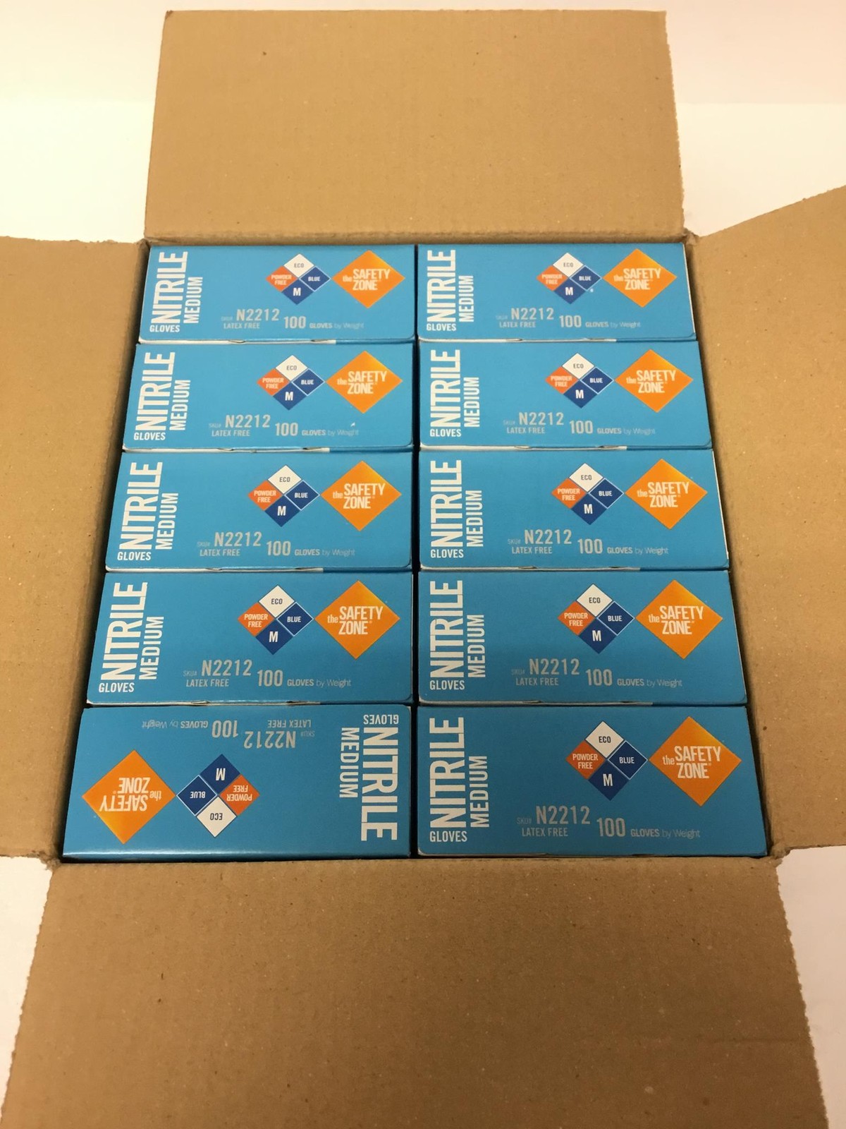 Safety Zone N2212 Nitrile Gloves M Blue Latex-Free 1000ct 10×100 – New