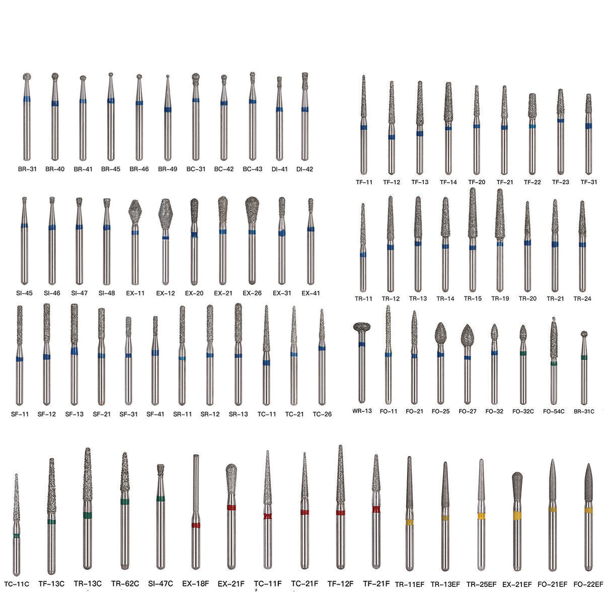 97Types Dental Diamond Burs FG 1.6mm for High Speed Handpiece 5pcs/pack DL