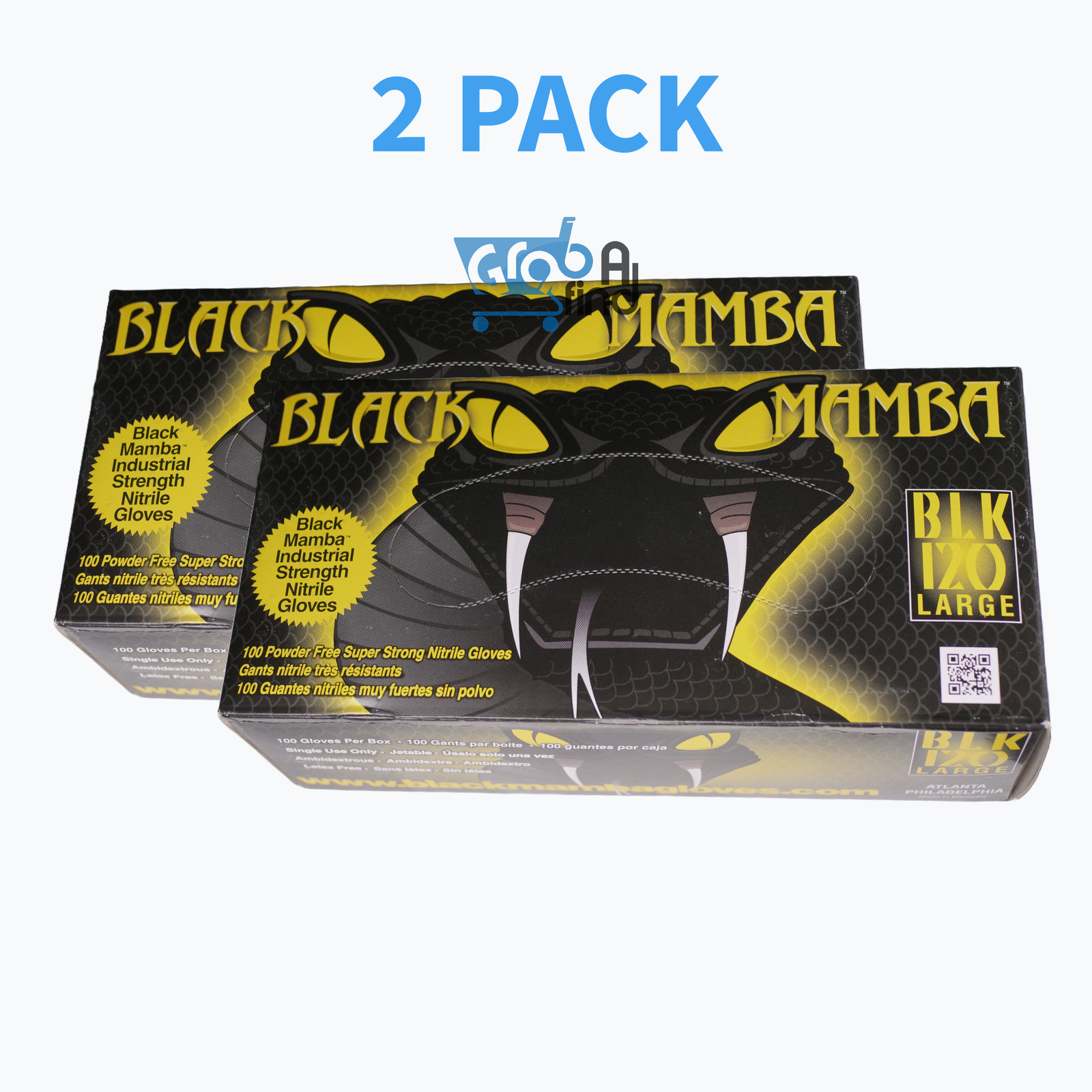 2 Boxes Large Black Mamba Gloves Super Strong Nitrile (200 Count)