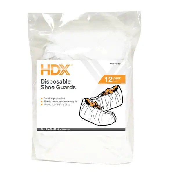 12 Pack HDX Disposable Shoe Cover Guards with an Elastic Top for Snug Fit, White