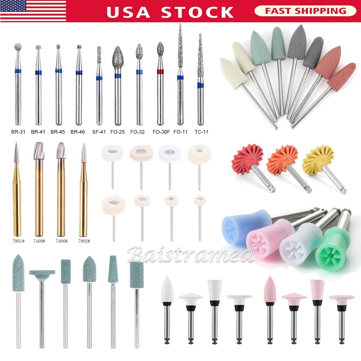 Dental Composite Polishing Kit Diamond Bur RA HP Wheel Discs Point Brush Stone