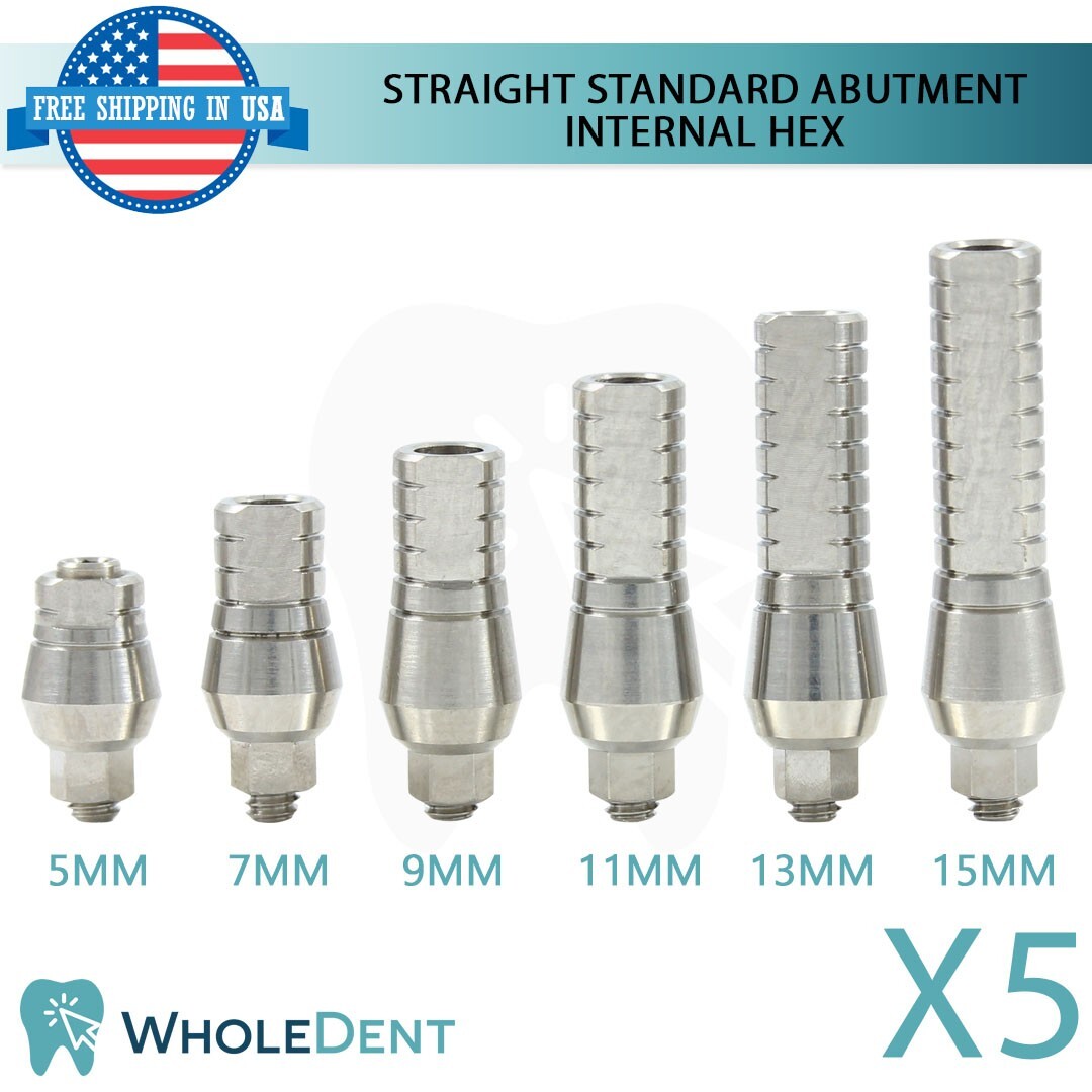 5x Straight Abutment Standard Platform Ø4.5mm Int Hex 2.42mm Dental Instrument