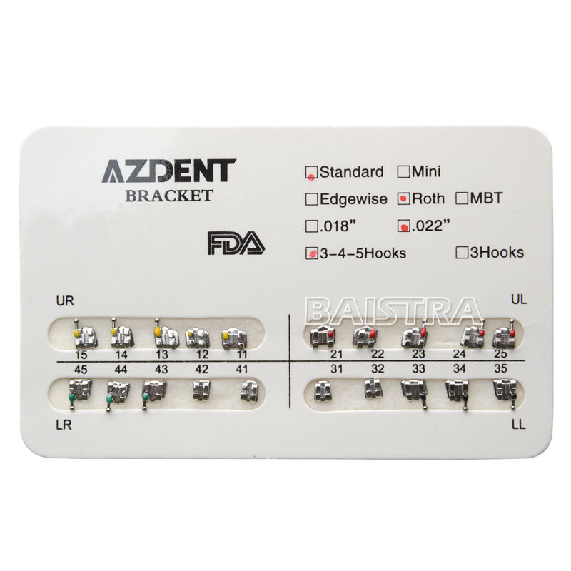 20 Packs Dental Orthodontic Bracket Braces Standard Roth .022 Hooks 3-4-5 AZDENT