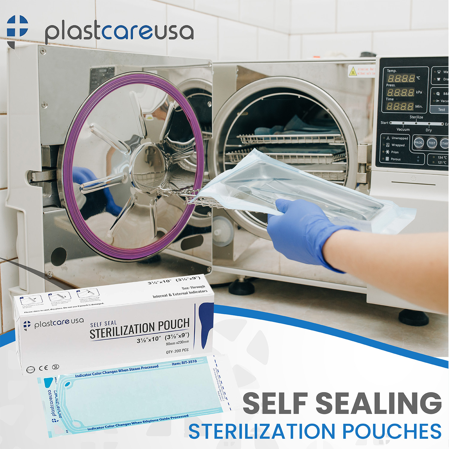 2000 Self-Sealing Sterilization Pouch, 3.5″ x 10″, Paper/Blue Film (10 Boxes)