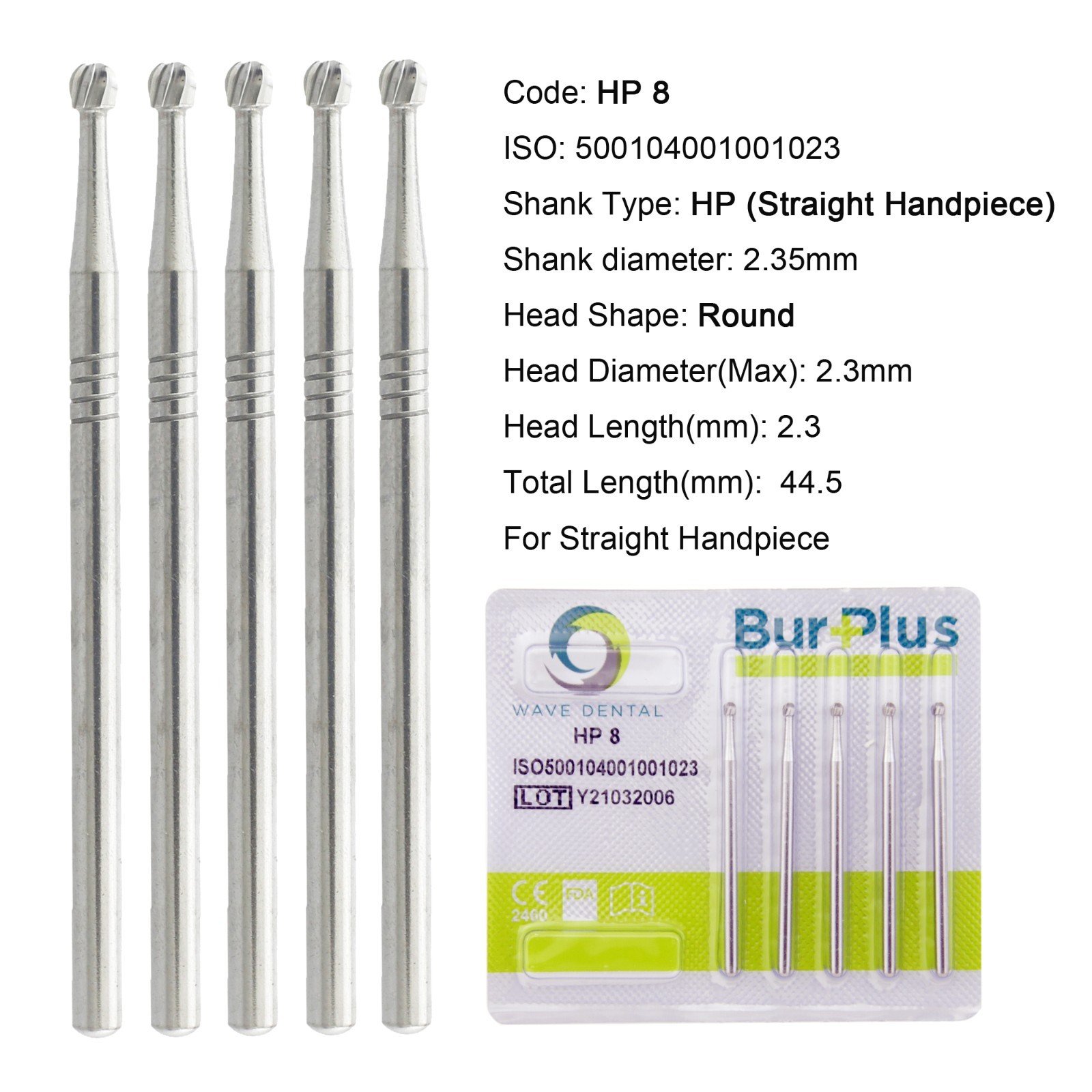 WAVE Dental Straight Handpiece Burs Surgical Carbide Bur HP 8 Round Ball 44.5mm