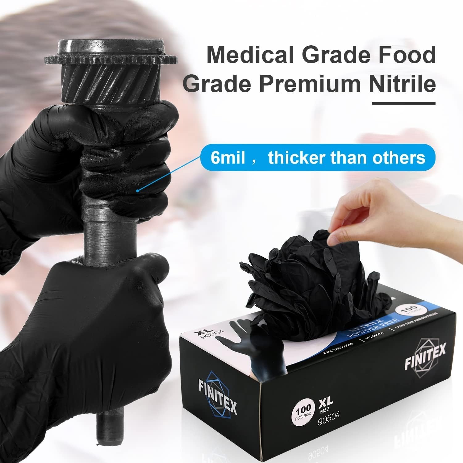 Black Nitrile Disposable Gloves – 100/1000 PCS, 6.3mil, Powder-Free Safety