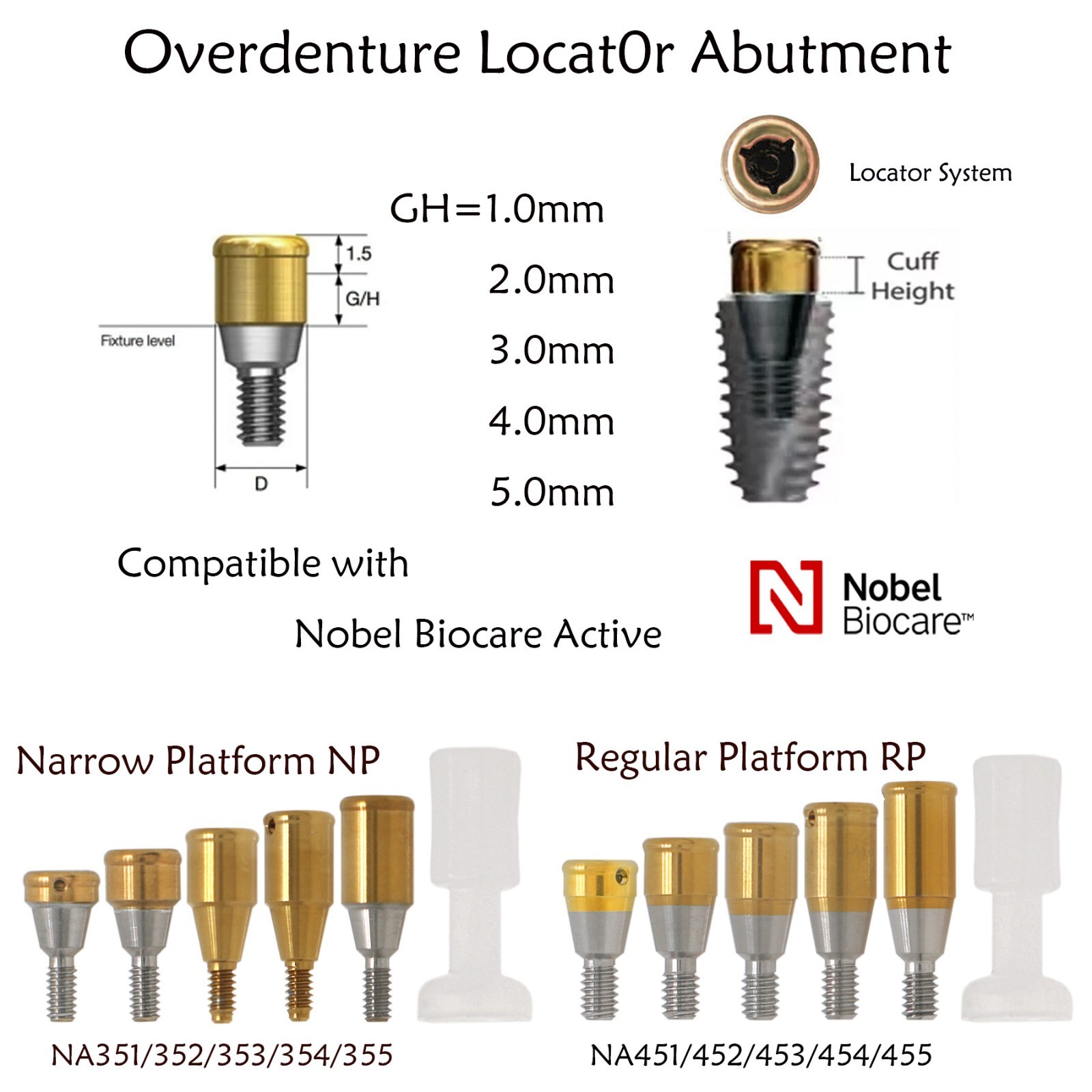 US For Nobel Active Locator Attachment Abutment NP/RP Conical Connection 1-5mm