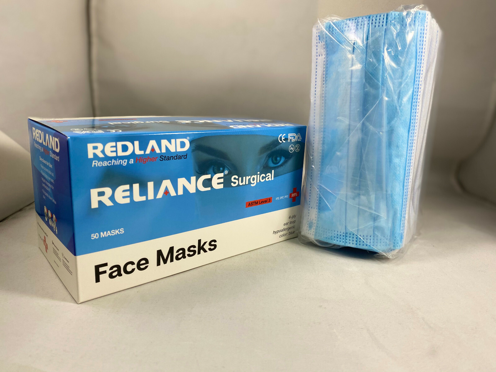 REDLAND RELIANCE Surgical BLUE Ear loop Face Mask (ASTM LEVEL-3) 50 PCS/BOX