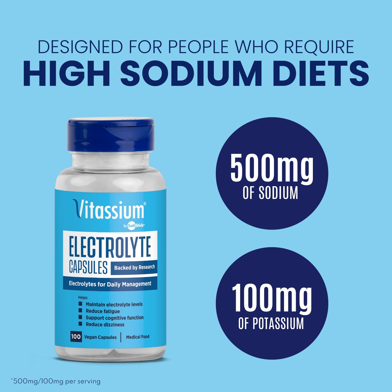 Vitassium Electrolyte Capsules, Electrolytes for The 100 Count (Pack of 1)