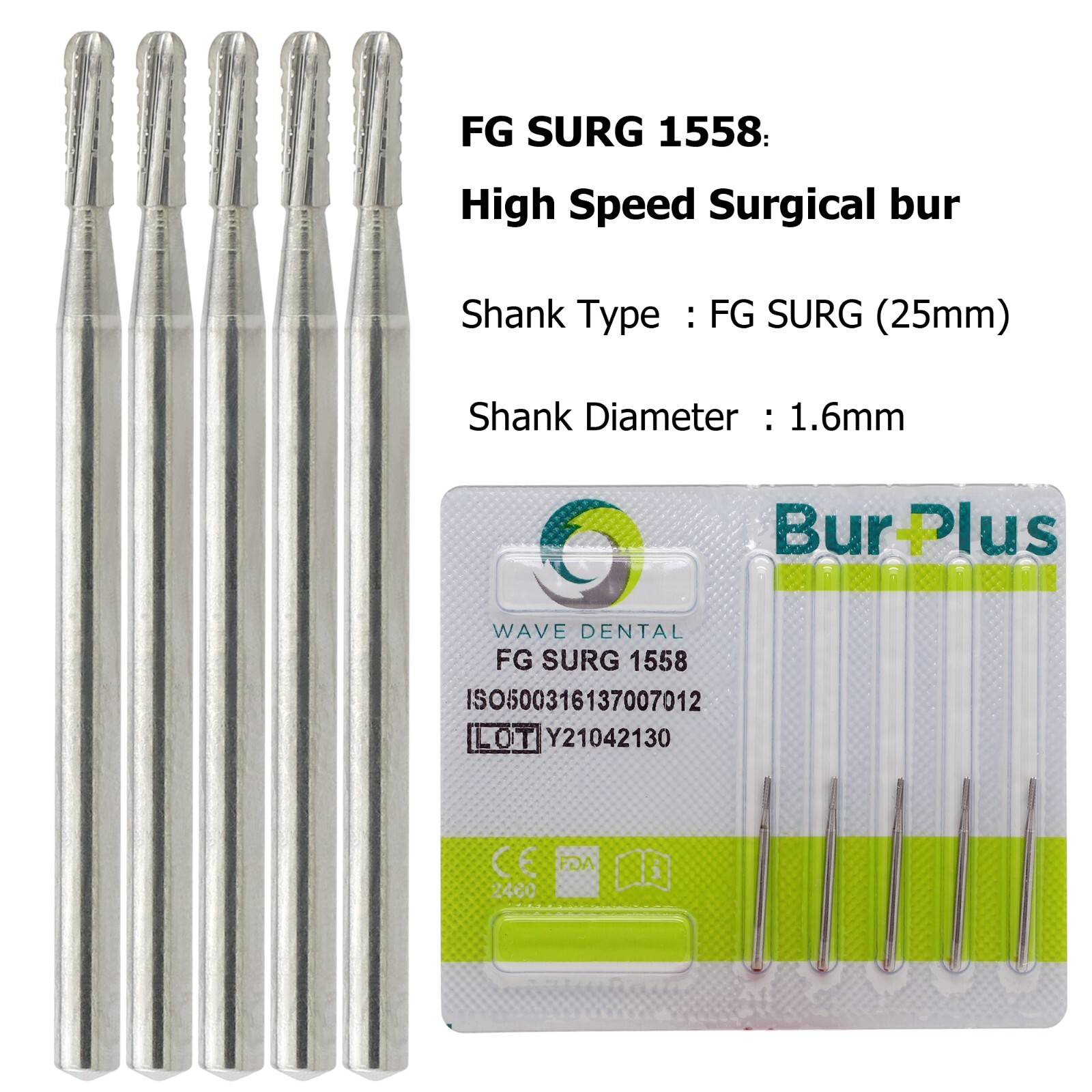 Dental Oral Surgical Bur Tungsten Carbide 25mm FG 1.6mm Round / Straight Fissure