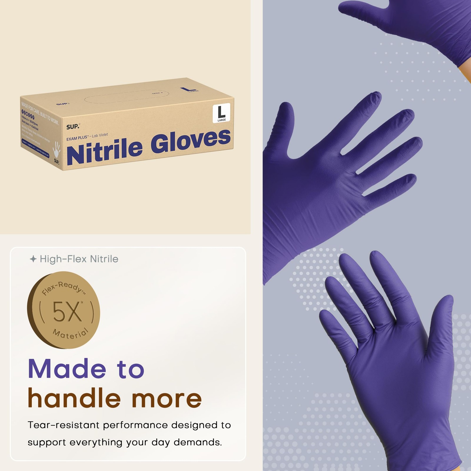 SUP Powder-Free Nitrile Exam Gloves, 100 Large, 100 Large (Blue Violet)