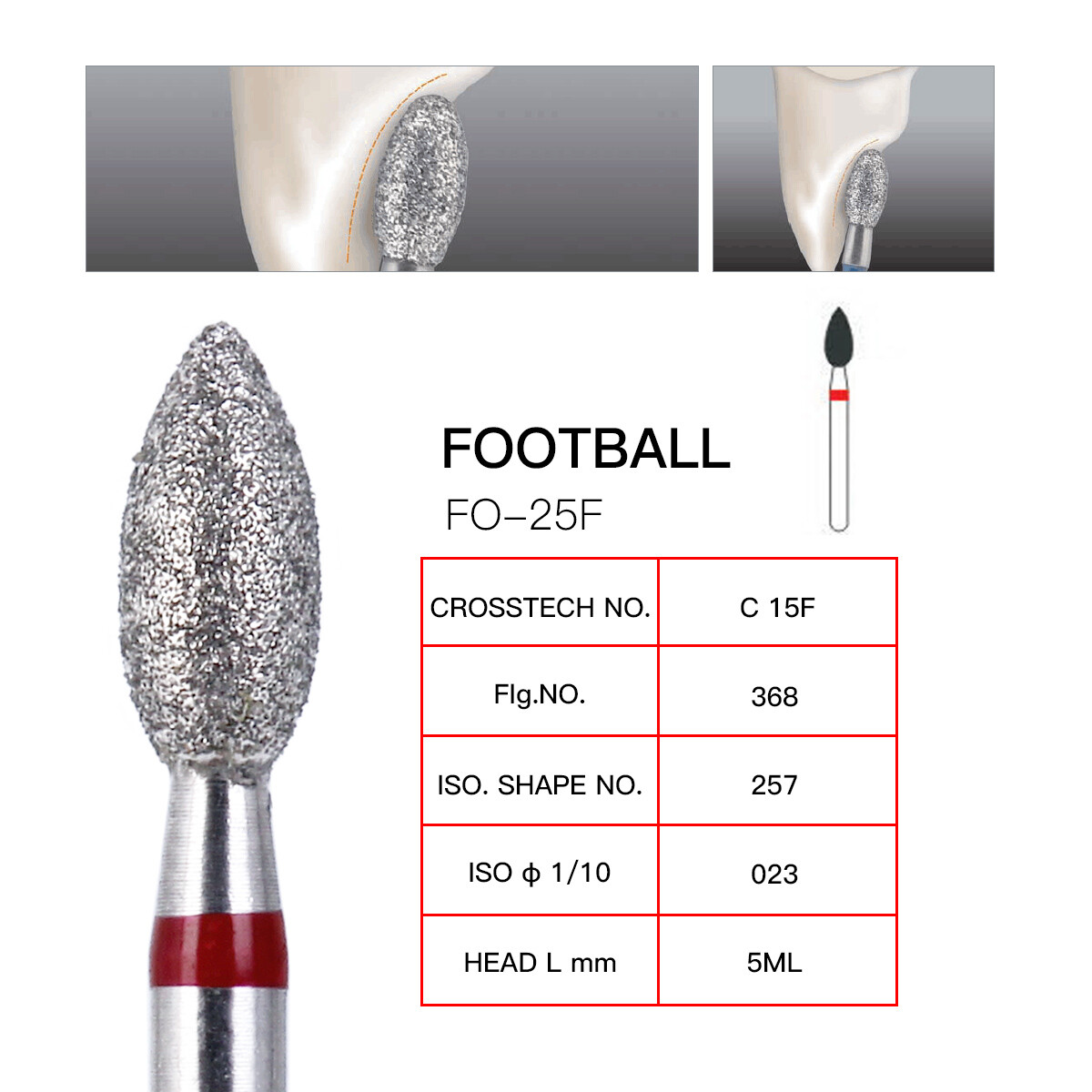 10Box AZDENT Dental Diamond Polishing Burs Football Fine #368-023F RED 10pcs/box