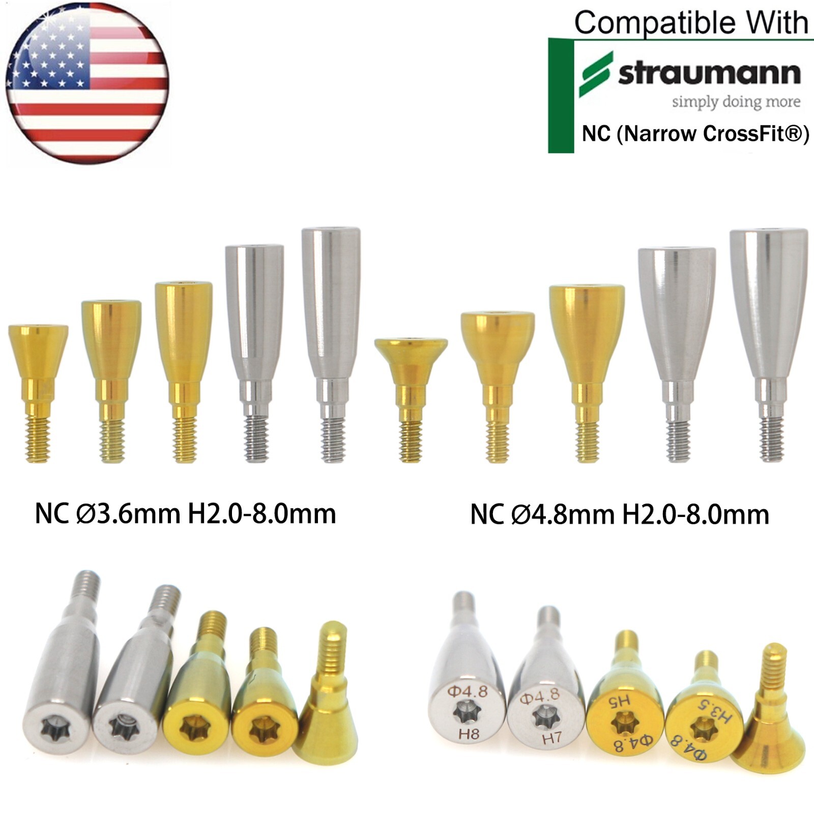 US Dental NC/RC Healing Abutment Closure Caps Mini Regular Fit Straumann ITI BLT