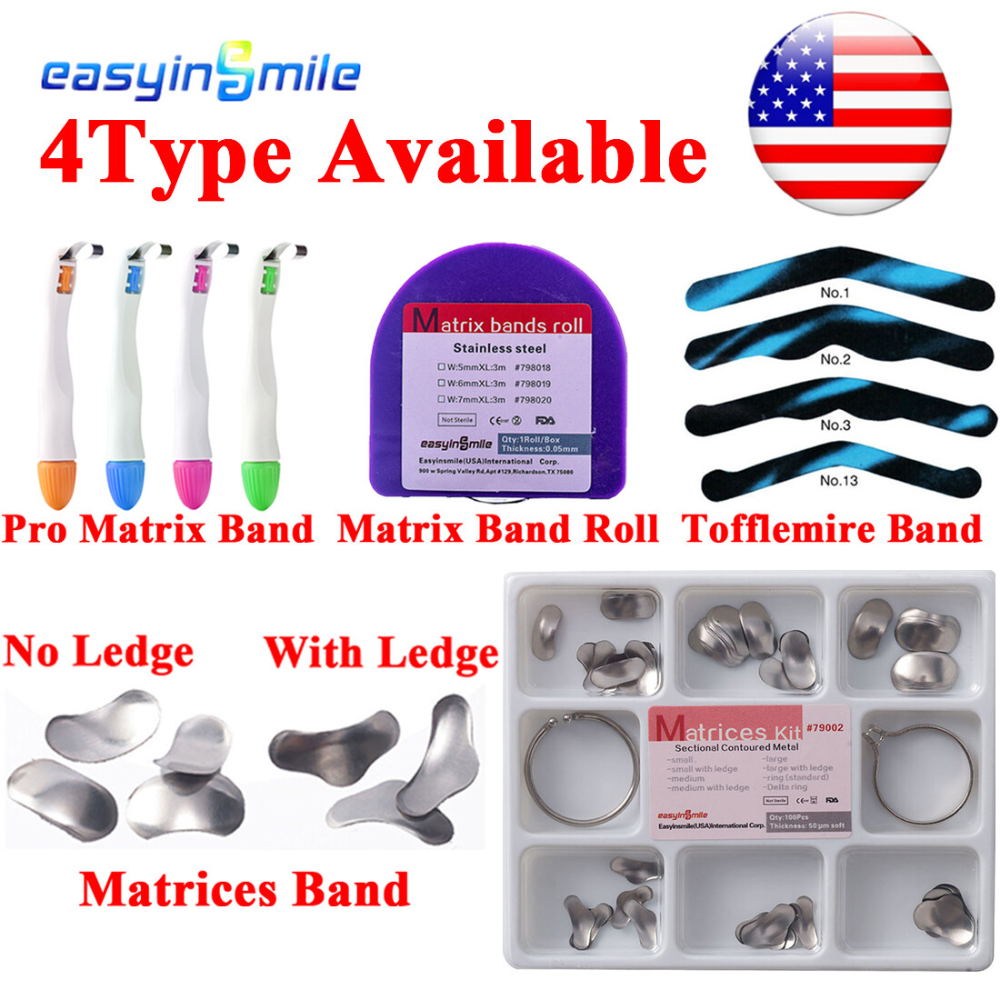 Dental Metal Matrices Molar Sectional contoured Tofflemire Matrix Bands 4 Types
