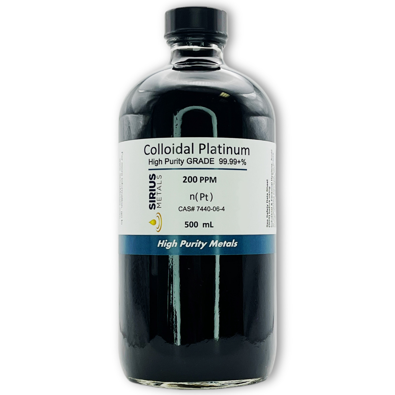 True Colloidal Platinum NanoParticles (PtNPs): 200 ppm – 500 mL in Glass