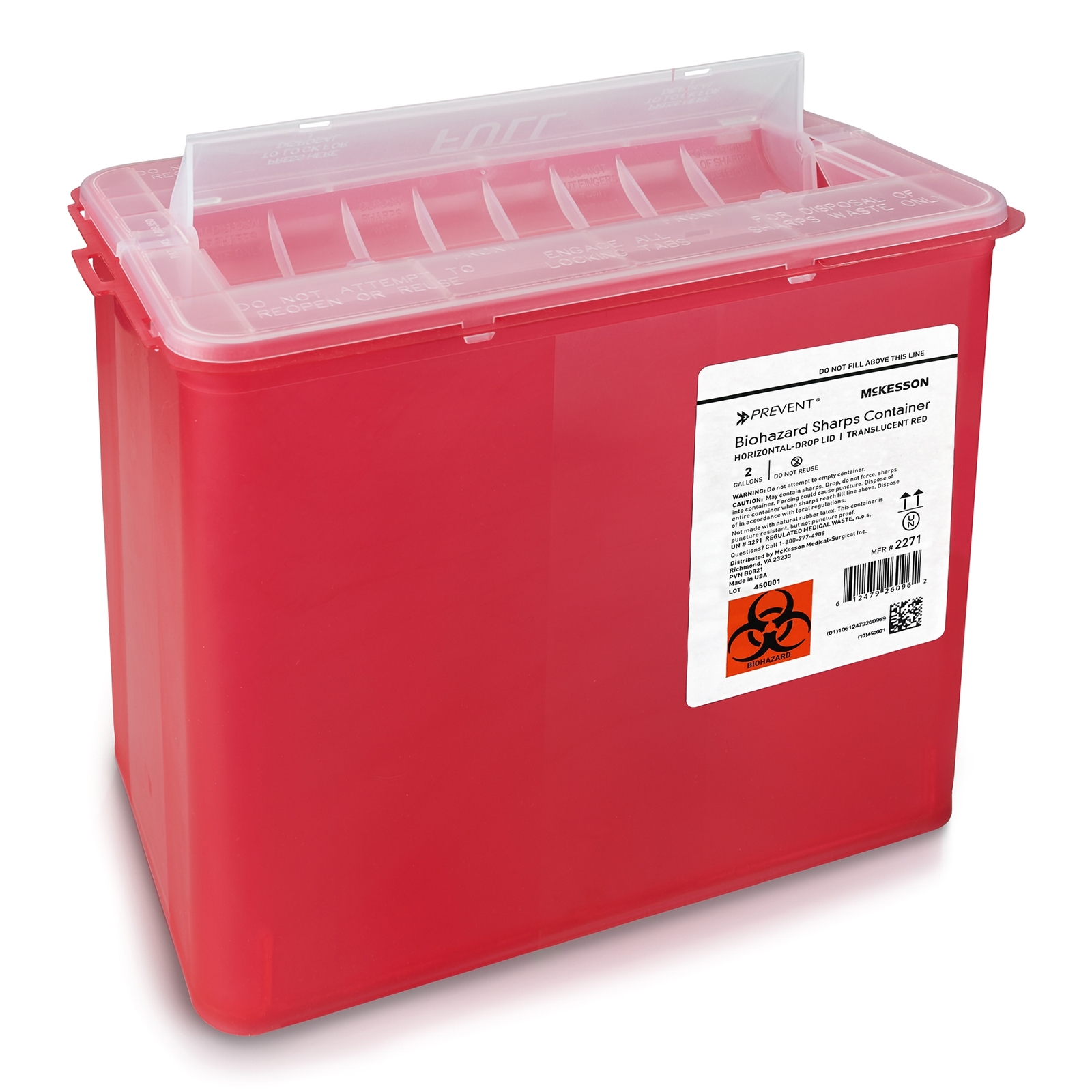 McKesson Prevent Sharps Container 2 gal. Horizontal Entry