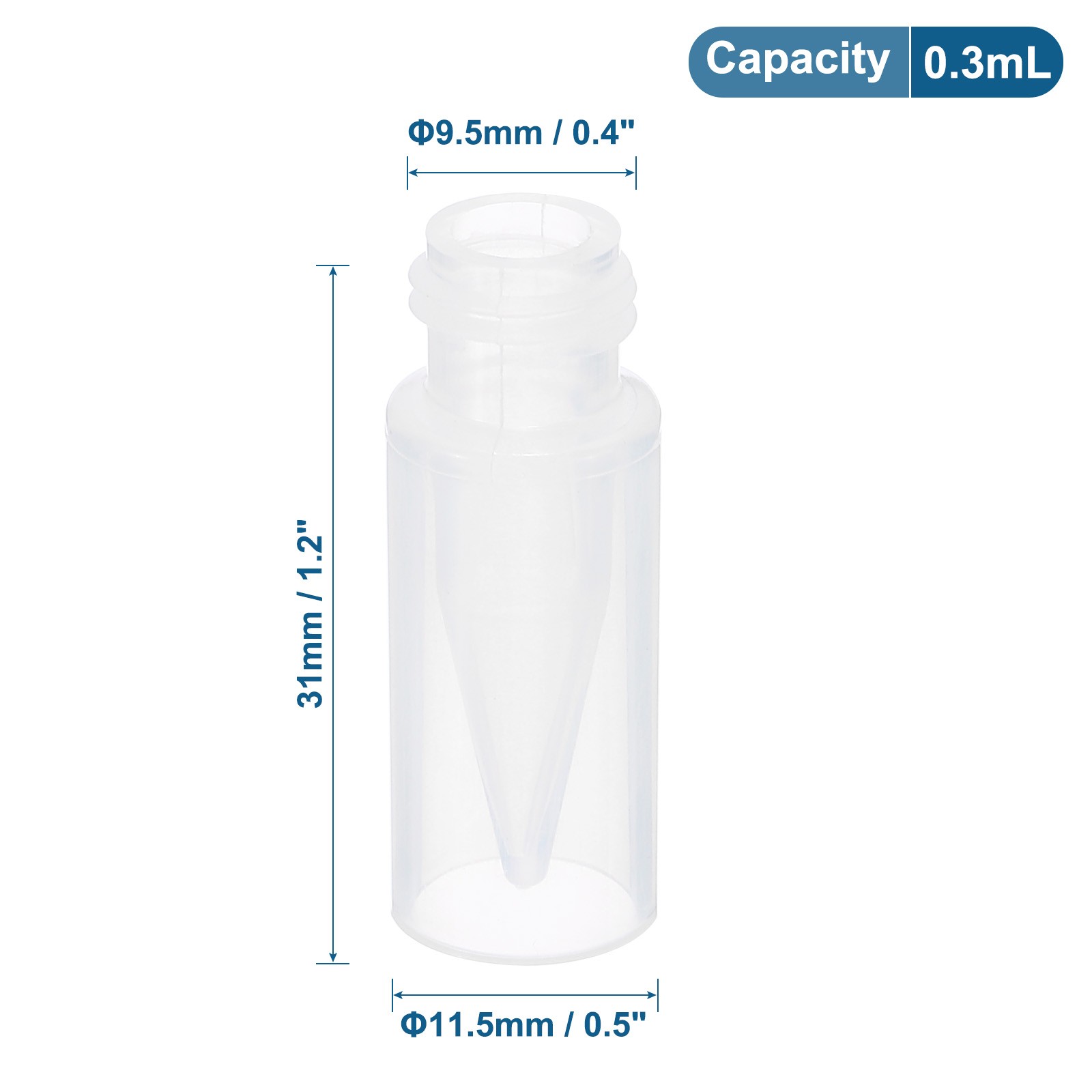100Pcs 0.3ml Autosampler Vial Polypropylene Screw Top Vials 9-425 Lab Clear