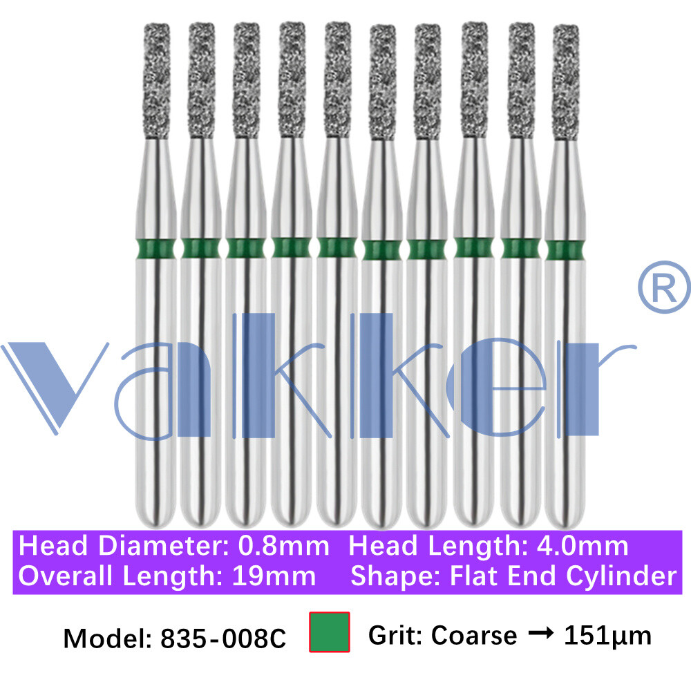 10pc Vakker Dental FG Diamond Burs Flat/Round End Cylinder Polishing Bur 835 838